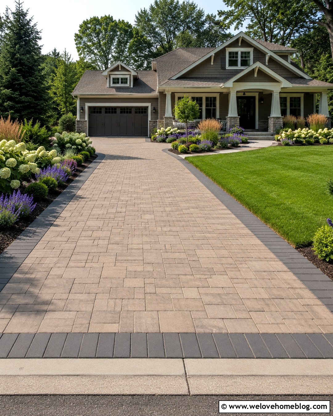 Paver Driveway Edge With Grass Strips And Flower Beds - 20 landscaping driveway edge ideas