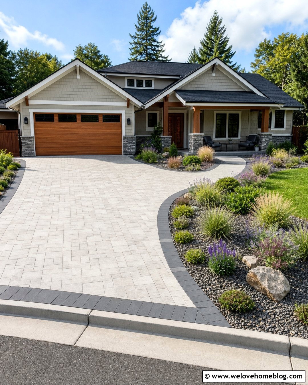 Paver Driveway Edging With Ornamental Grass - 30 driveway landscaping edging ideas