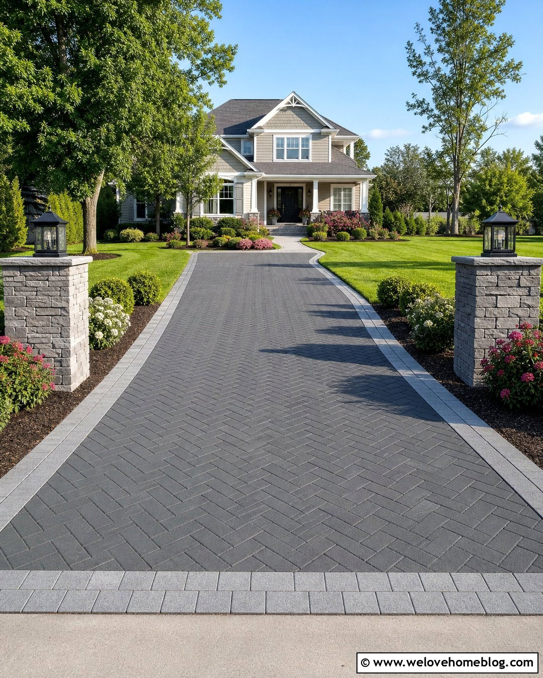 Paver Driveway Entrance With Solar Post Cap Lights - 20 Driveway Markers Entrance Solar Lights Ideas