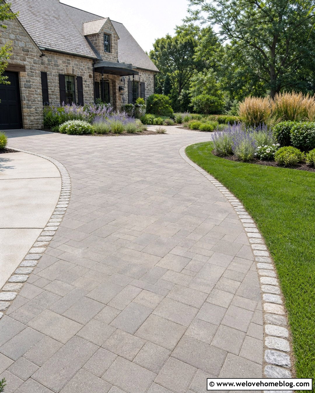 Paver Driveway Extension With Cobblestone Edge - 25 Paver Driveway Extension Ideas