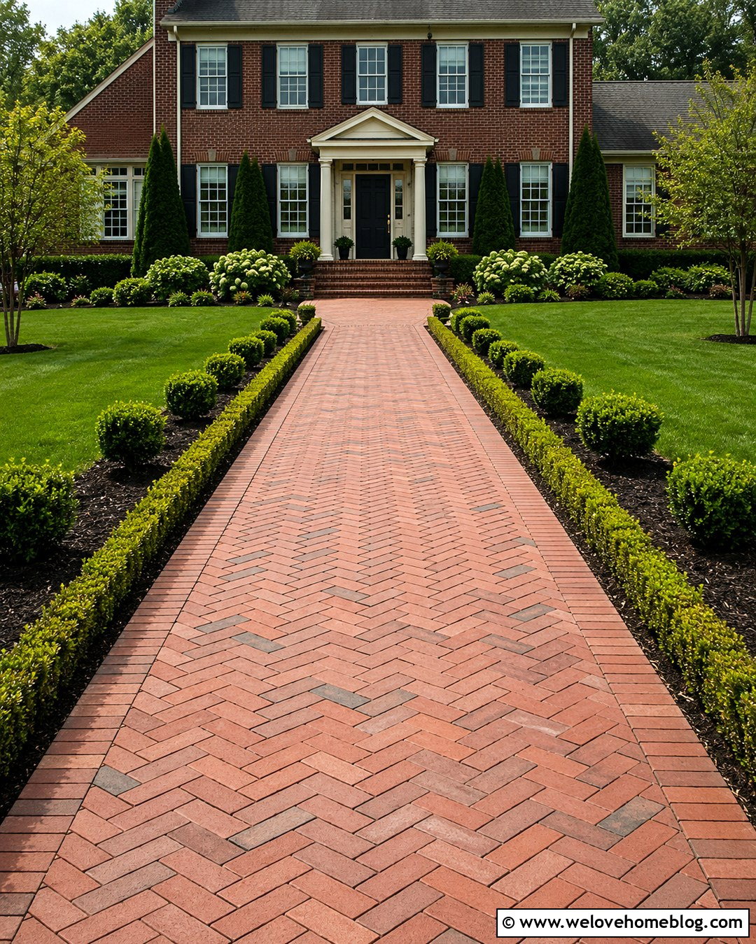 Paver Driveway Strip With Boxwood - 20 driveway strip landscaping ideas