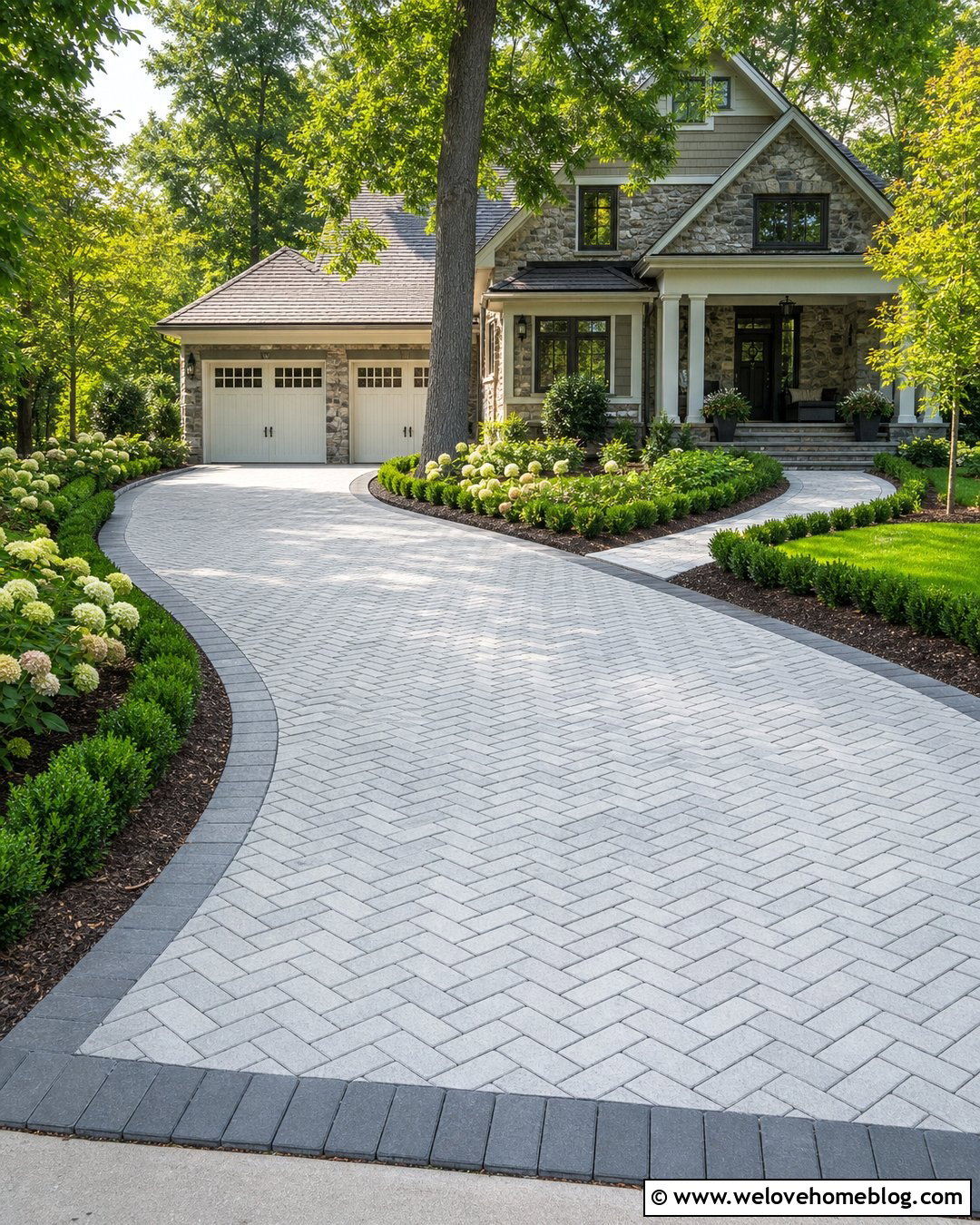 Paver Driveway With Belgian Block Border - 35 Paver Driveway Ideas