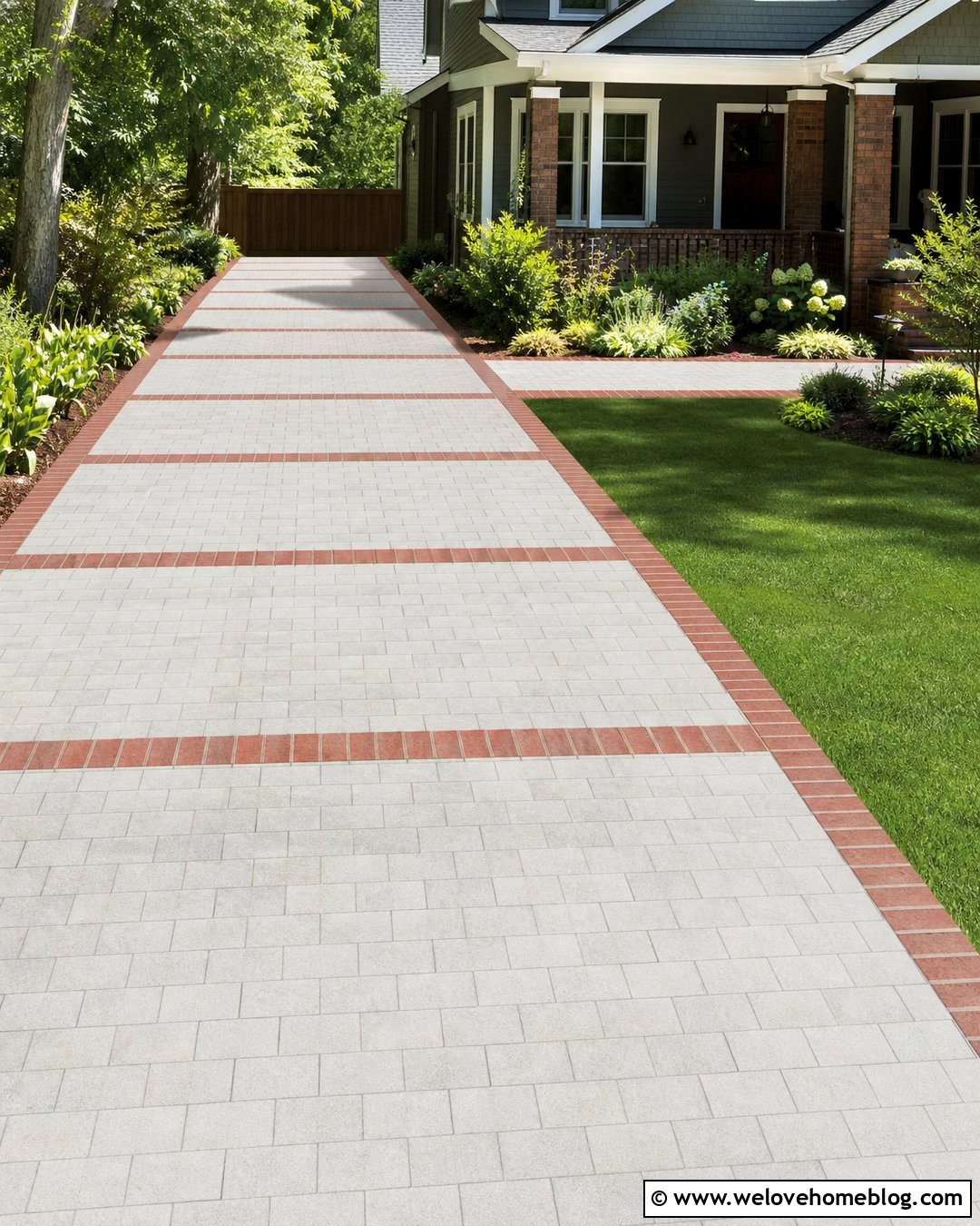 Paver Driveway With Brick Ribbon - 25 Paving Driveway Ideas
