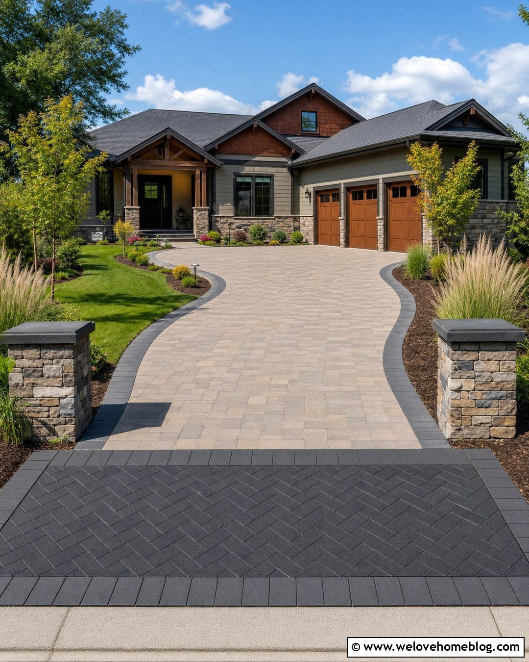 Paver Driveway With Contrasting Entrance Apron - 35 Paver Driveway Ideas