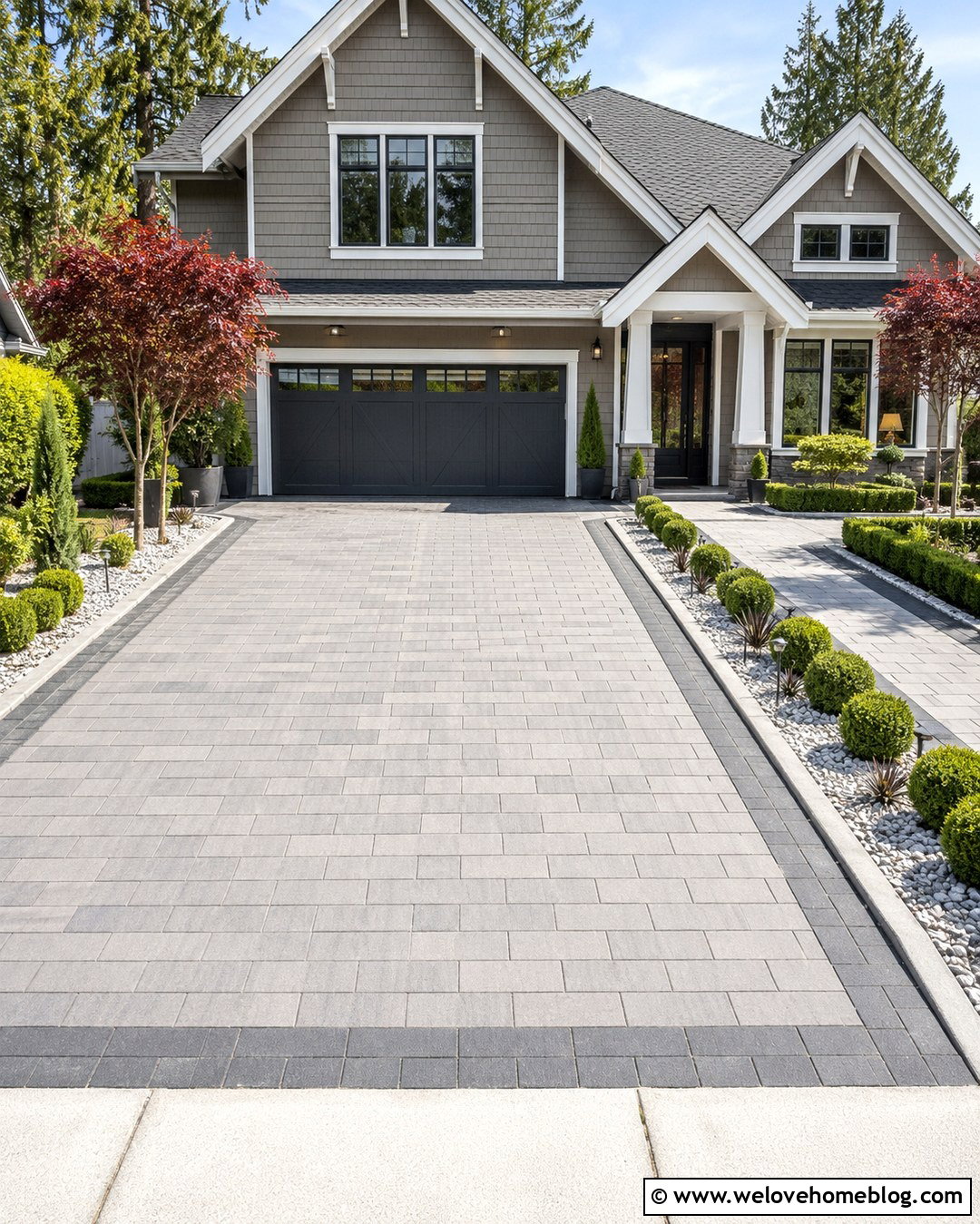 Paver Driveway With Contrasting Ribbon Border - 20 Driveway Curb Appeal Tips Ideas