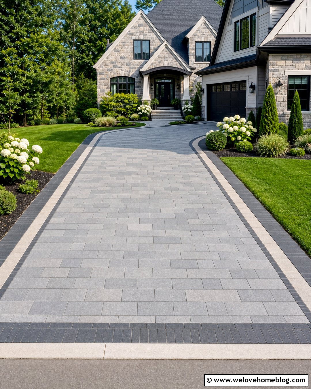 Paver Driveway With Double Border - 20 Paver Driveway Design Ideas
