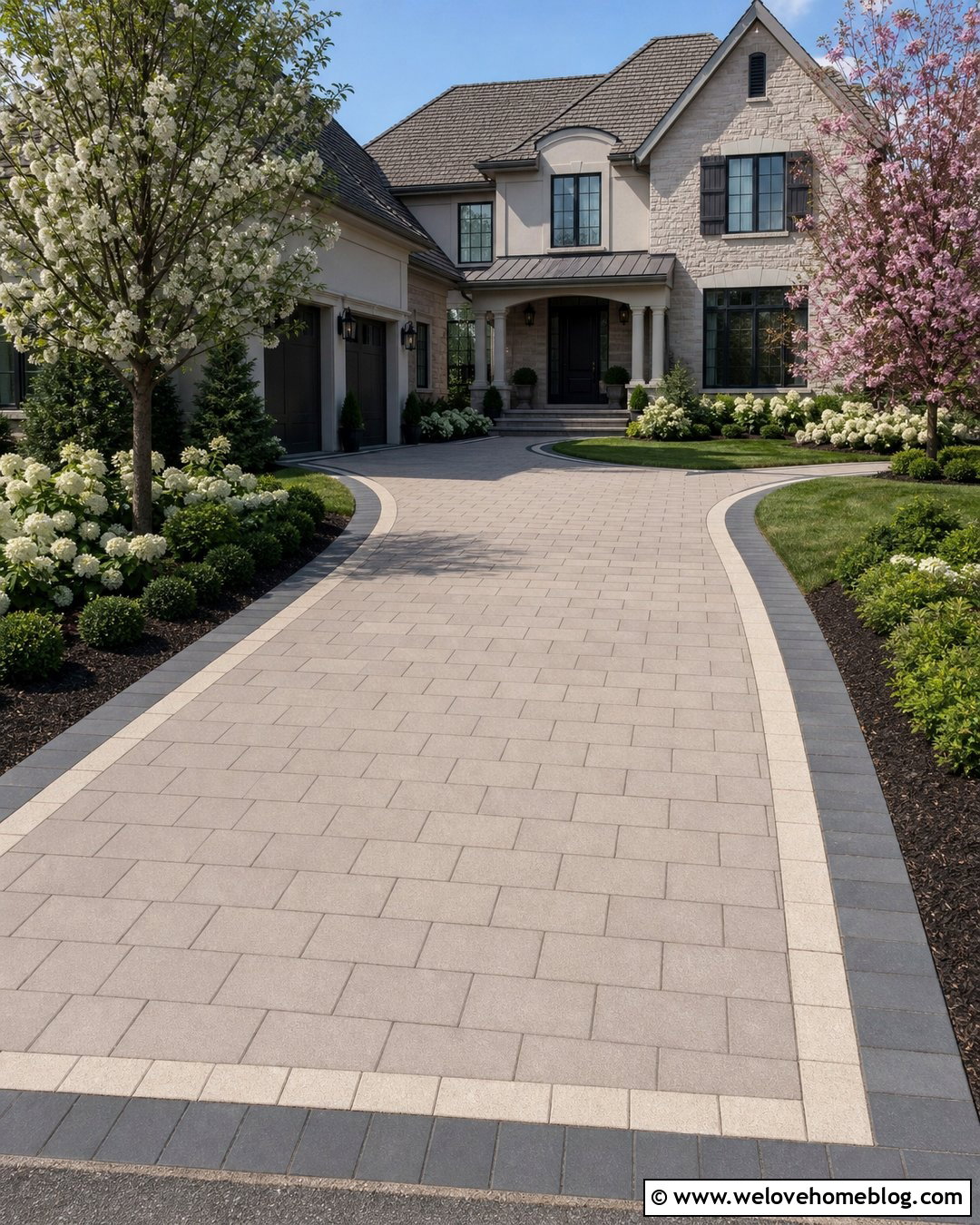 Paver Driveway With Double Border - 25 Driveway Paving Stones Ideas