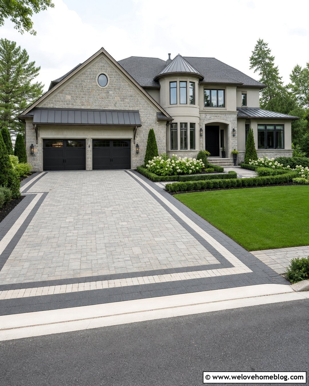 Paver Driveway With Double Border - 35 Paver Driveway Ideas