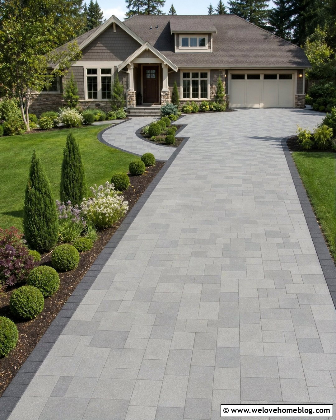 Paver Driveway With Evergreen Landscaping - 25 front yard landscaping with driveway ideas