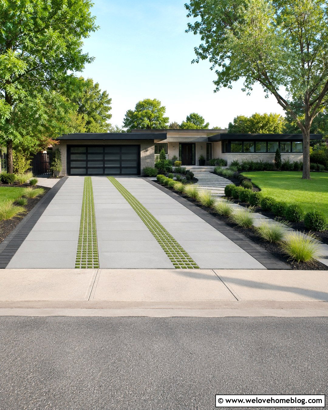 Paver Driveway With Grass Paver Bands - 20 paver driveway landscaping ideas