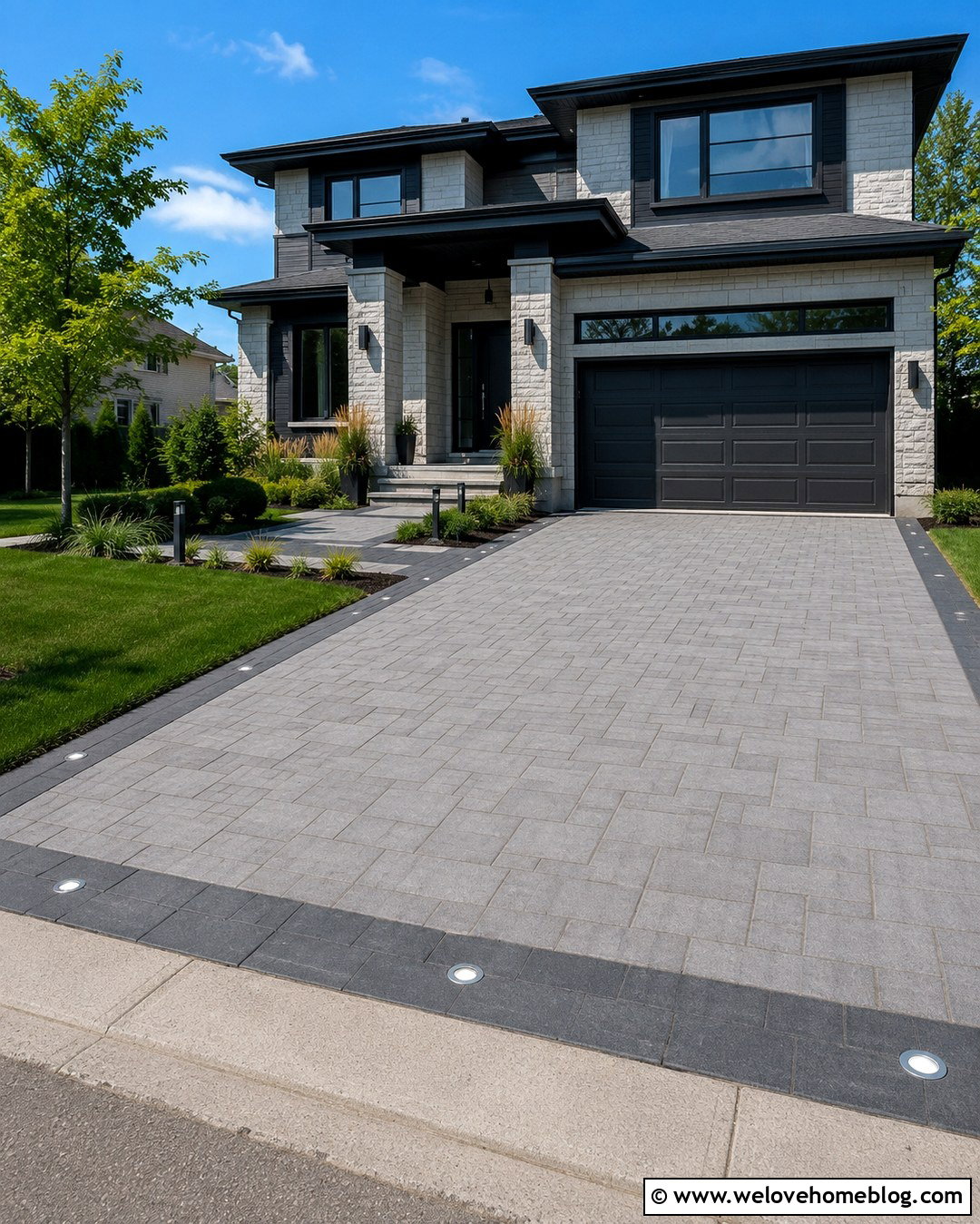 Paver Driveway With Integrated Lighting - 20 modern driveway paver design ideas