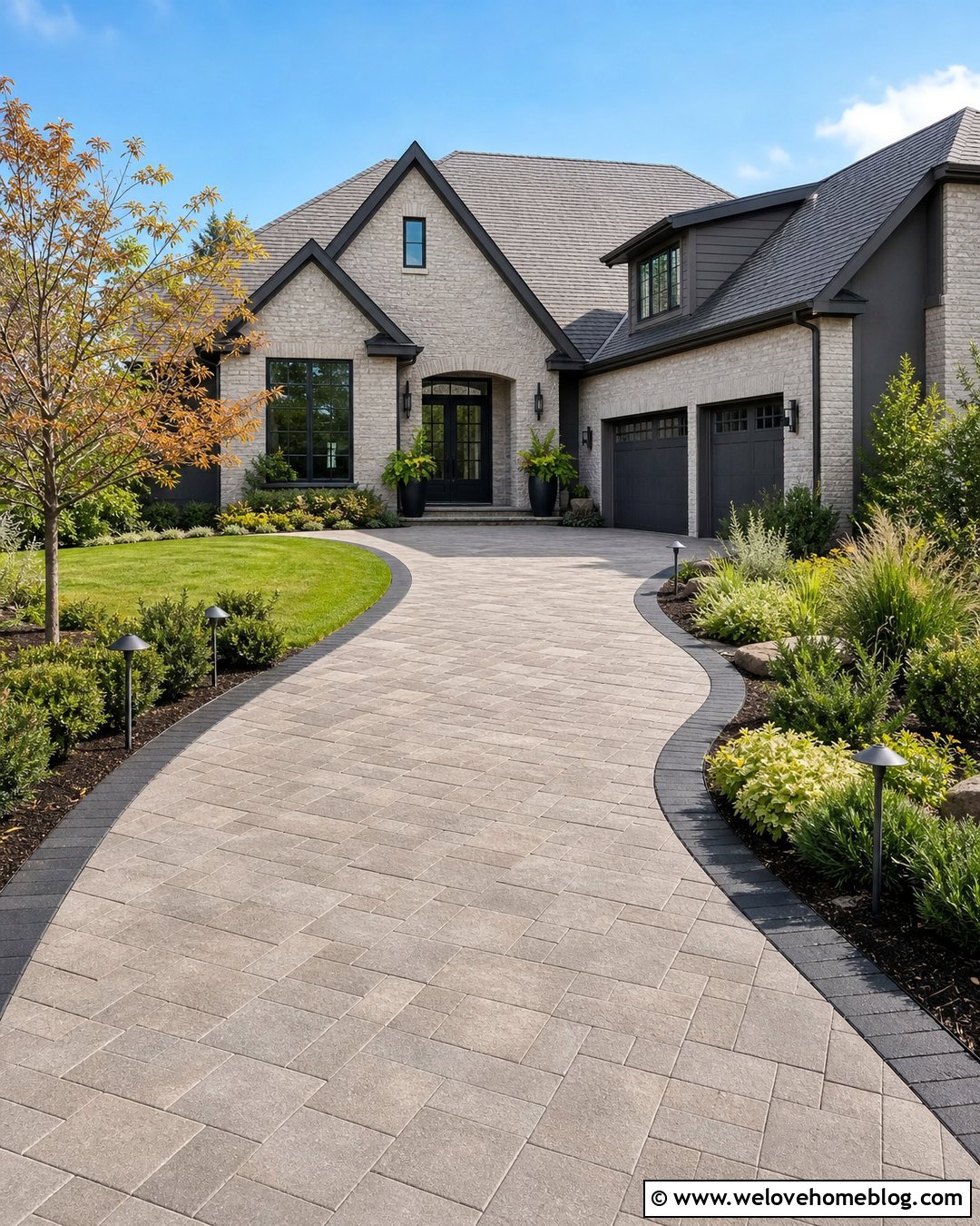 Paver Driveway With Landscape Lighting - 35 driveway pavers design ideas