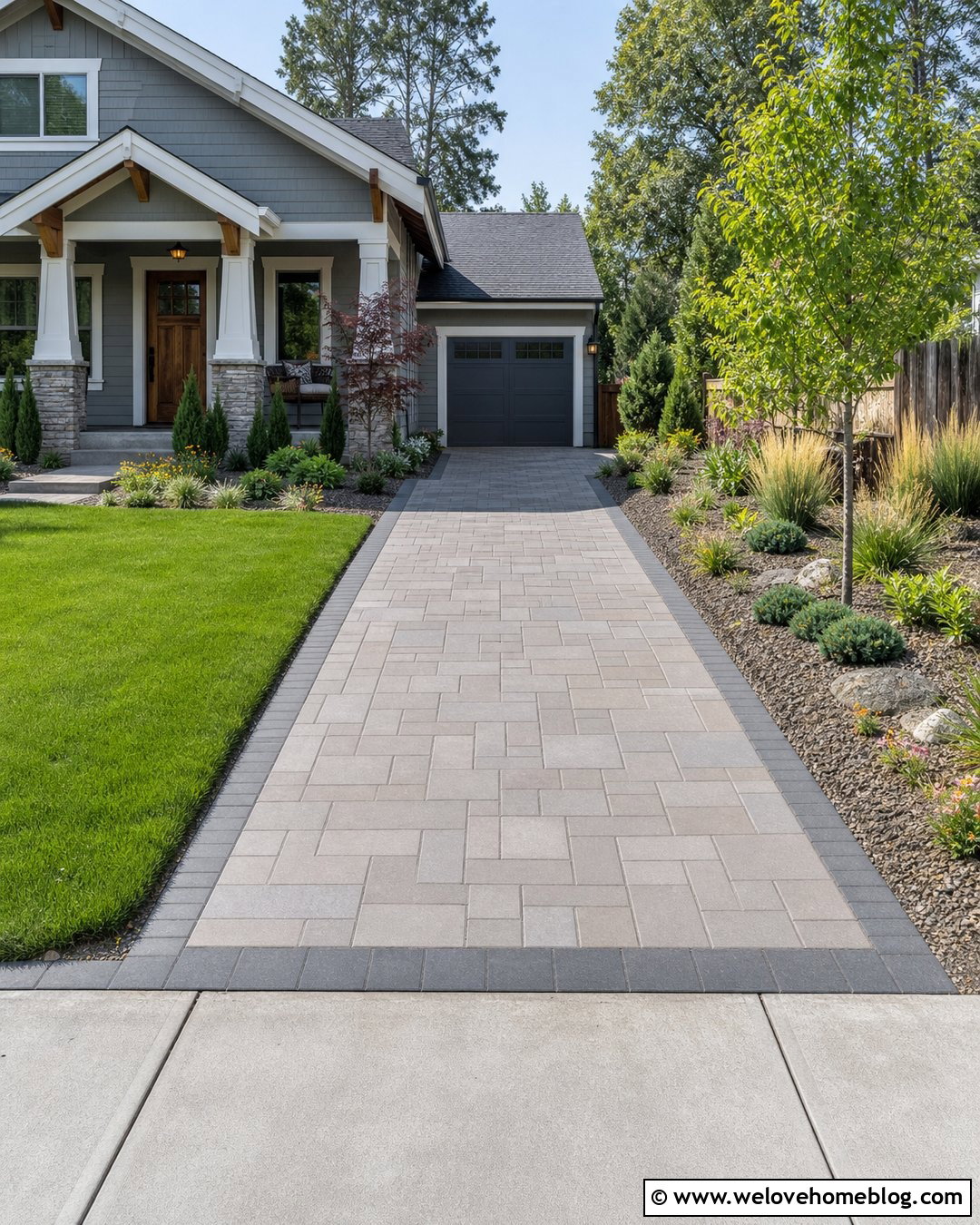 Paver Driveway With Low Maintenance Planting - 40 driveway front garden ideas