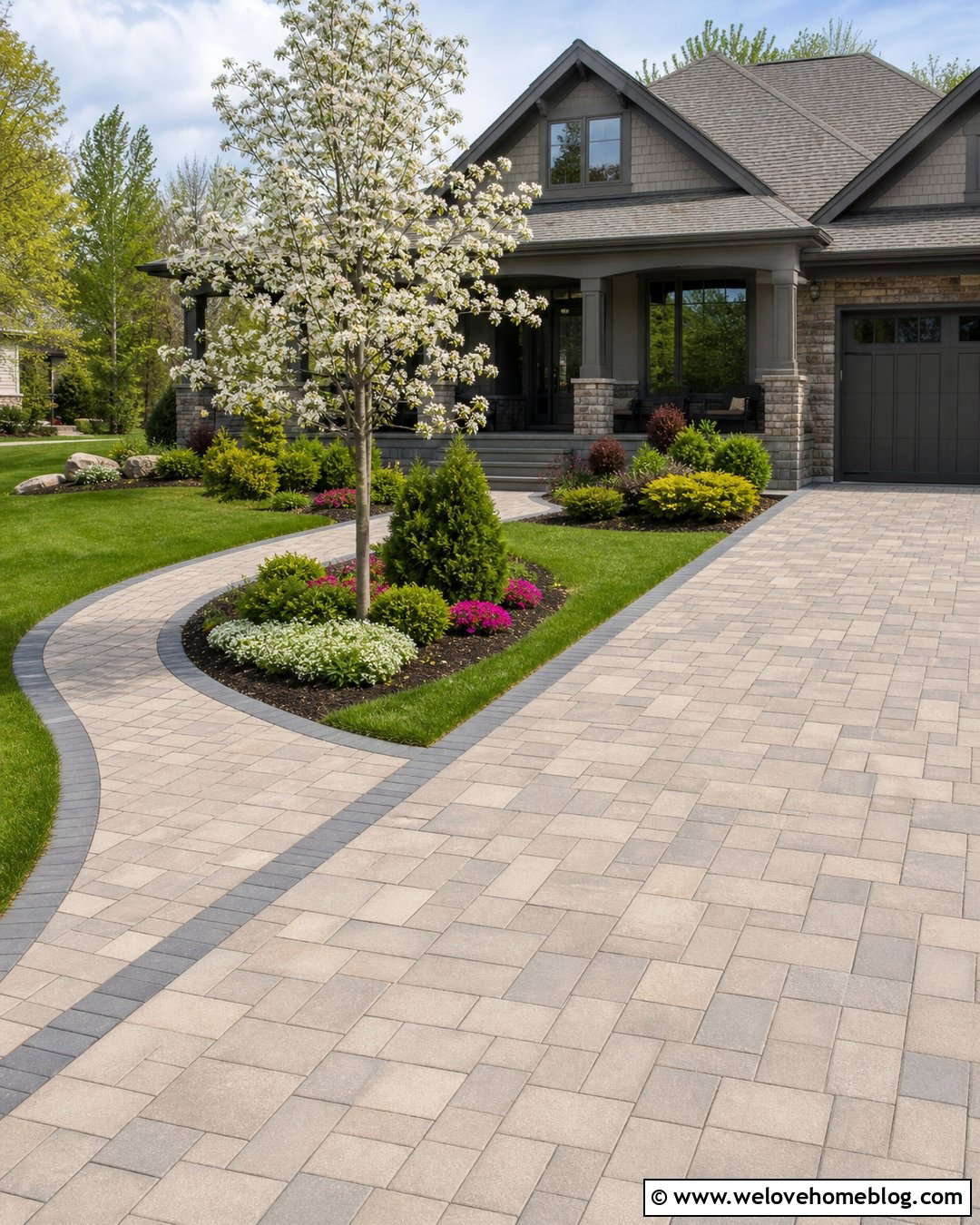 Paver Driveway With Matching Front Walkway - 20 Paver Driveway Curb Appeal Ideas