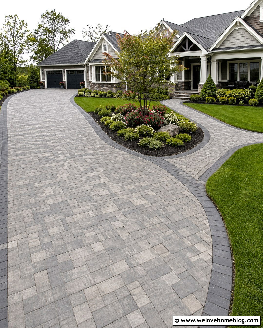 Paver Driveway With Matching Walkway
