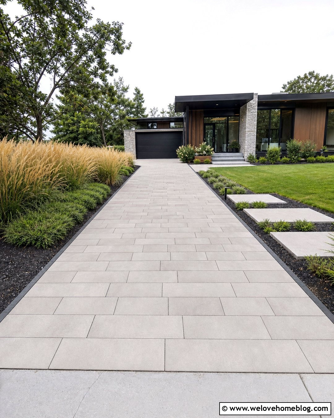 Paver Driveway With Ornamental Grass - 20 driveway landscape along ideas