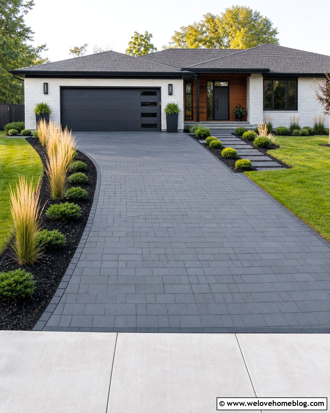 Paver Driveway With Ornamental Grasses - 40 landscaping along driveway ideas