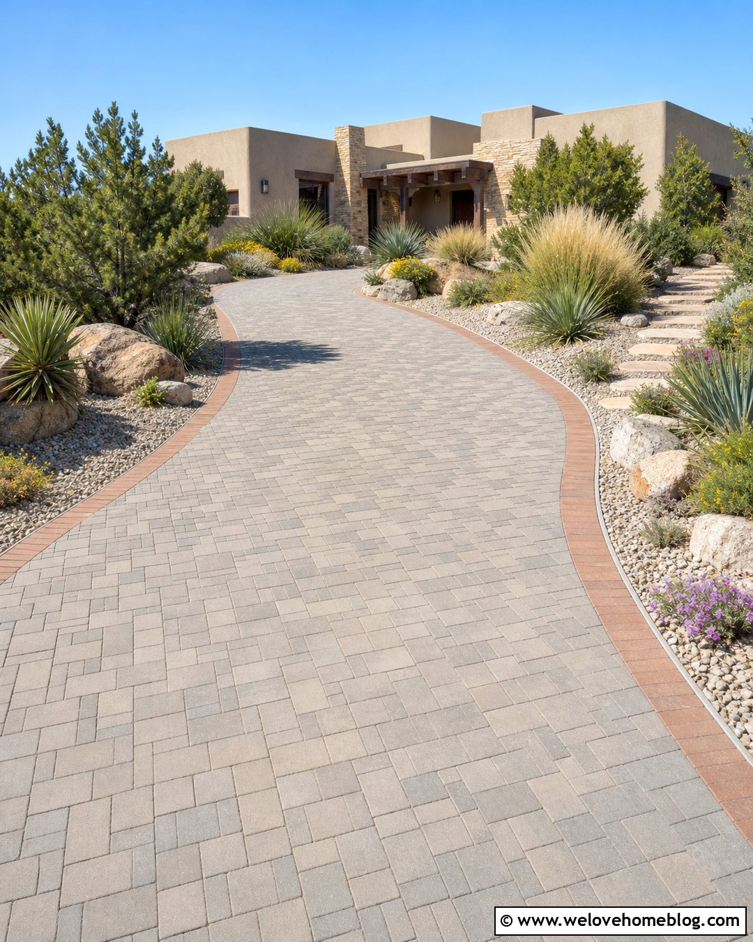 Paver Driveway With Xeriscape Landscaping - 40 driveway pavers ideas