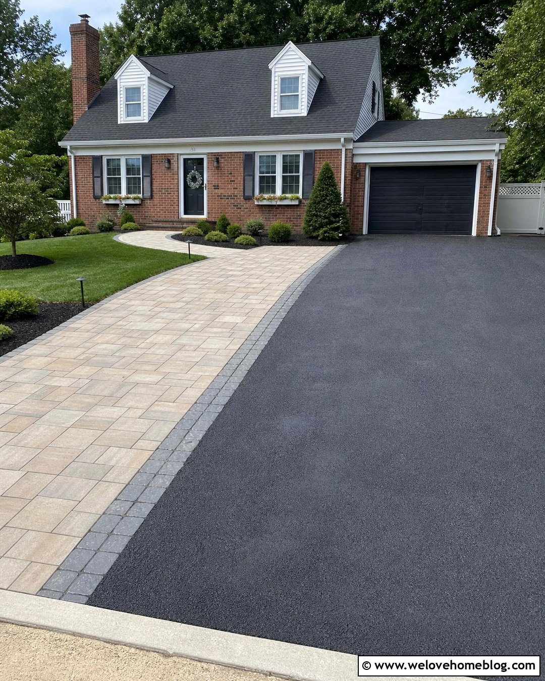 Paver Extension Beside Asphalt - 20 pavers driveway extension ideas