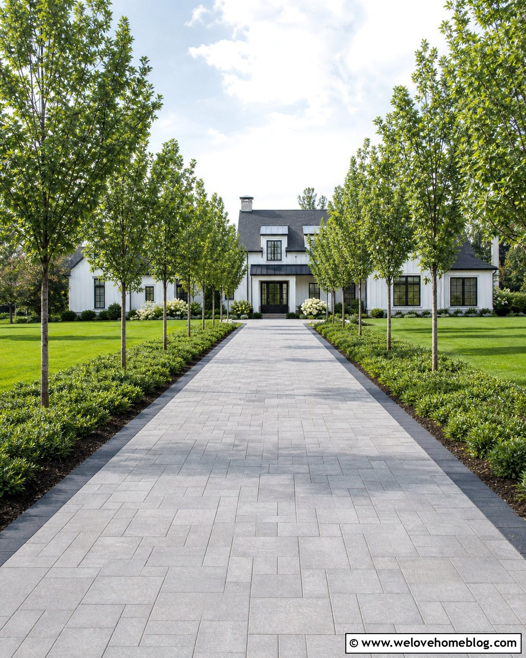 Paver Front Garden Driveway With Tree Lined Entrance - 25 front garden driveway ideas