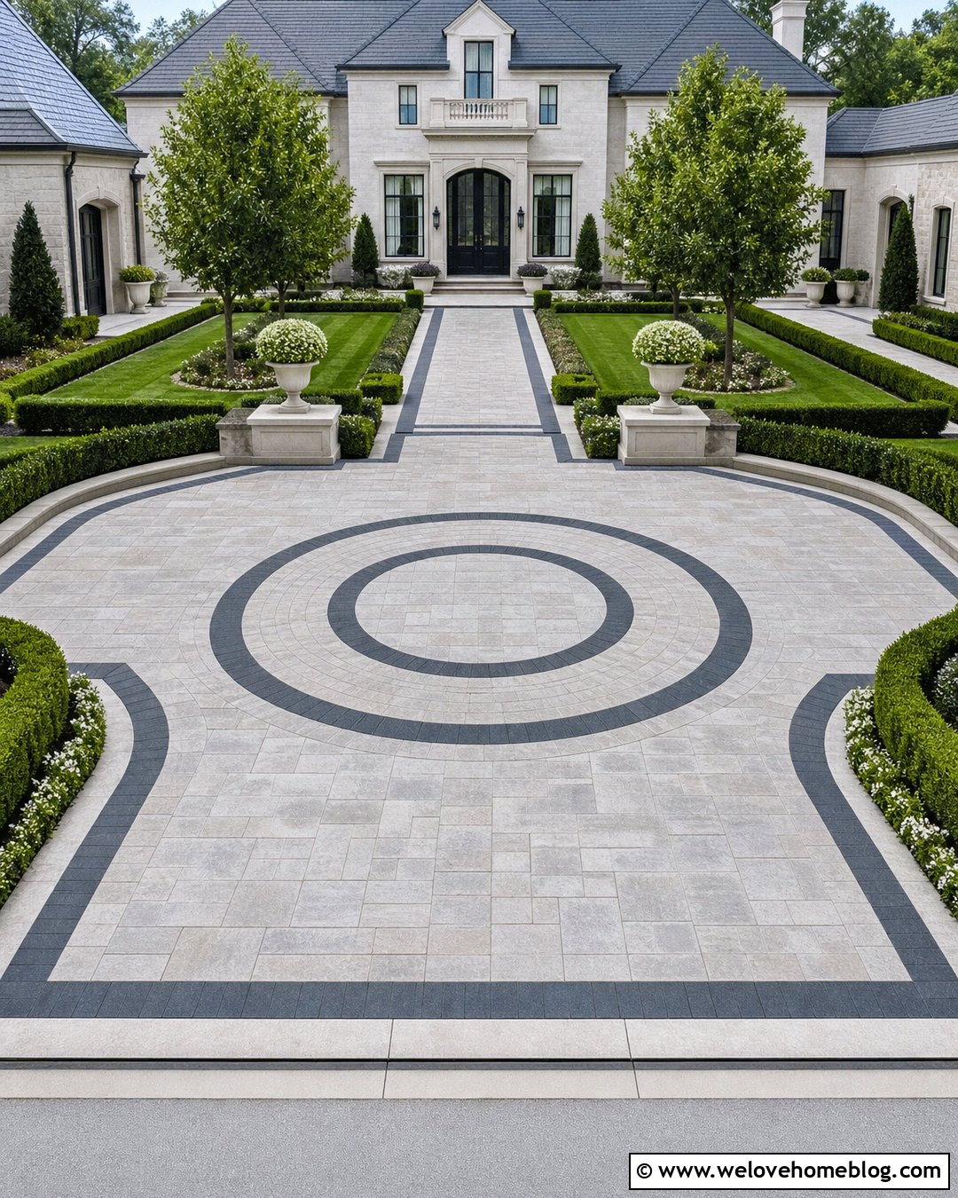 Paver Luxury Driveway With Decorative Inlay - 45 Luxury Driveway Ideas