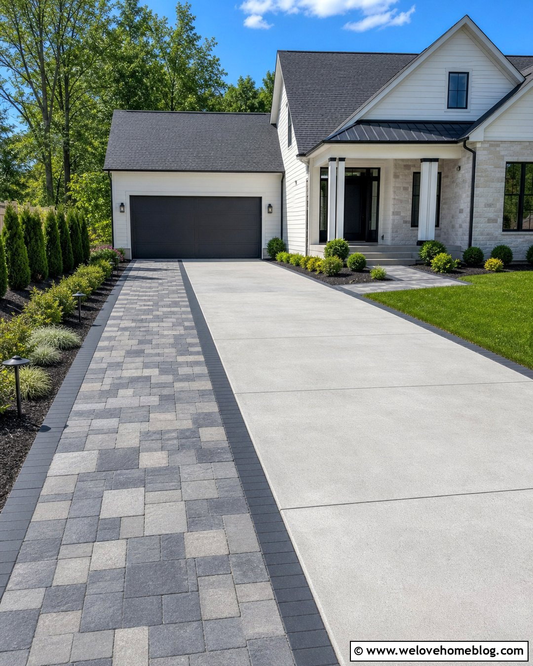 Paver Parking Strip Beside a Driveway - 20 Pavers Beside Driveway Ideas