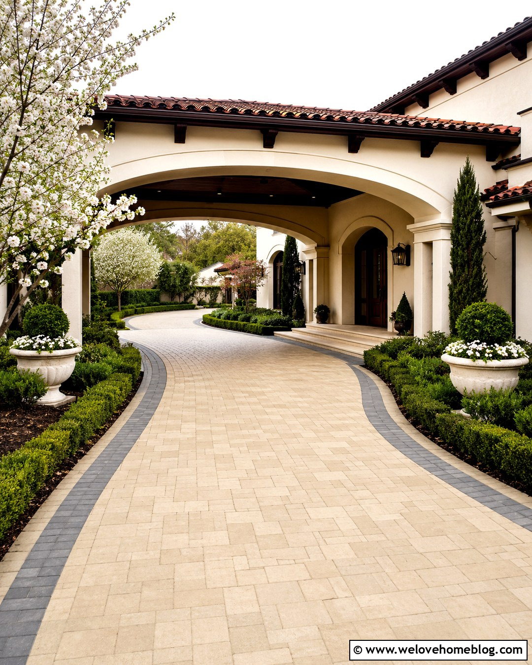 Paver Pull Through Driveway With Porte Cochere - 20 Pull Through Driveway Ideas