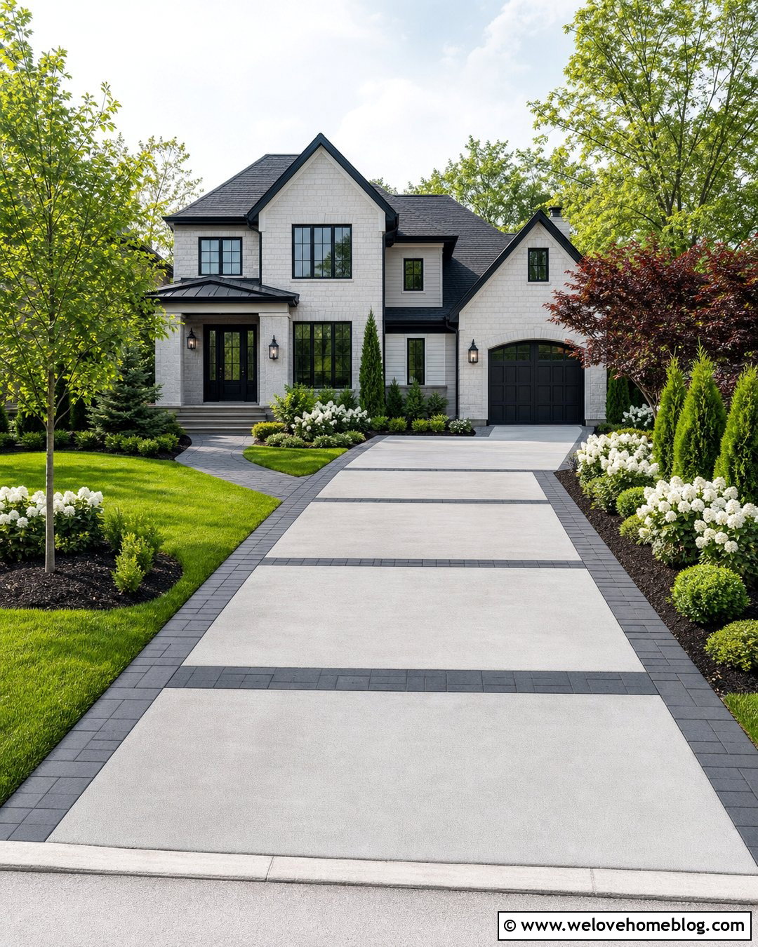Paver Ribbon Concrete Driveway Border - 40 Driveway Border Ideas