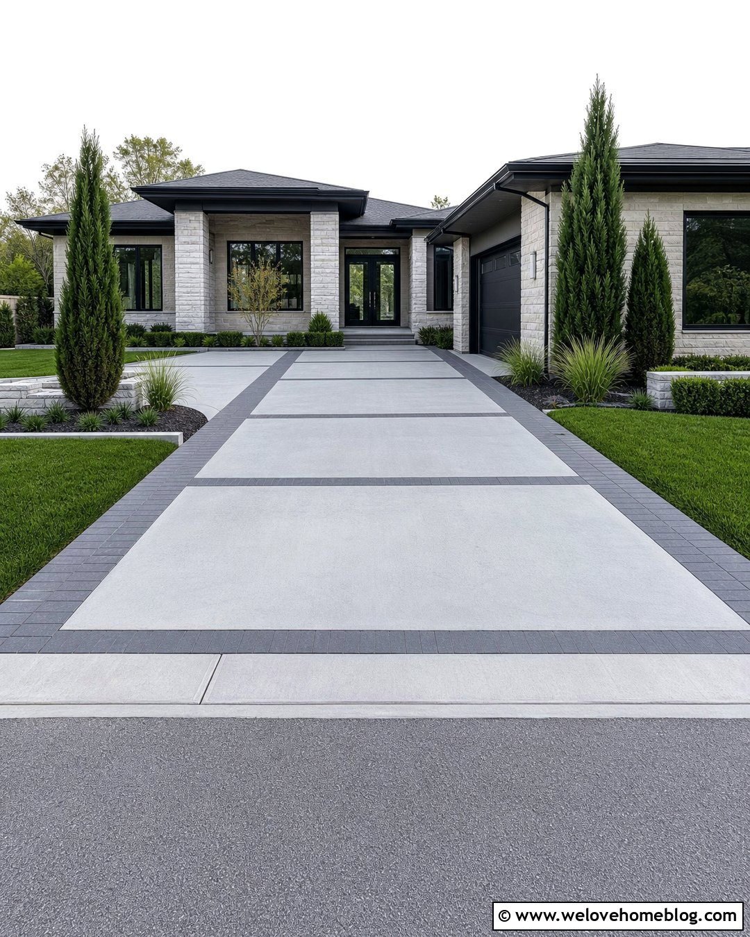 Paver Ribbon Edging for a Modern Driveway - 20 Driveway Paver Edging Ideas