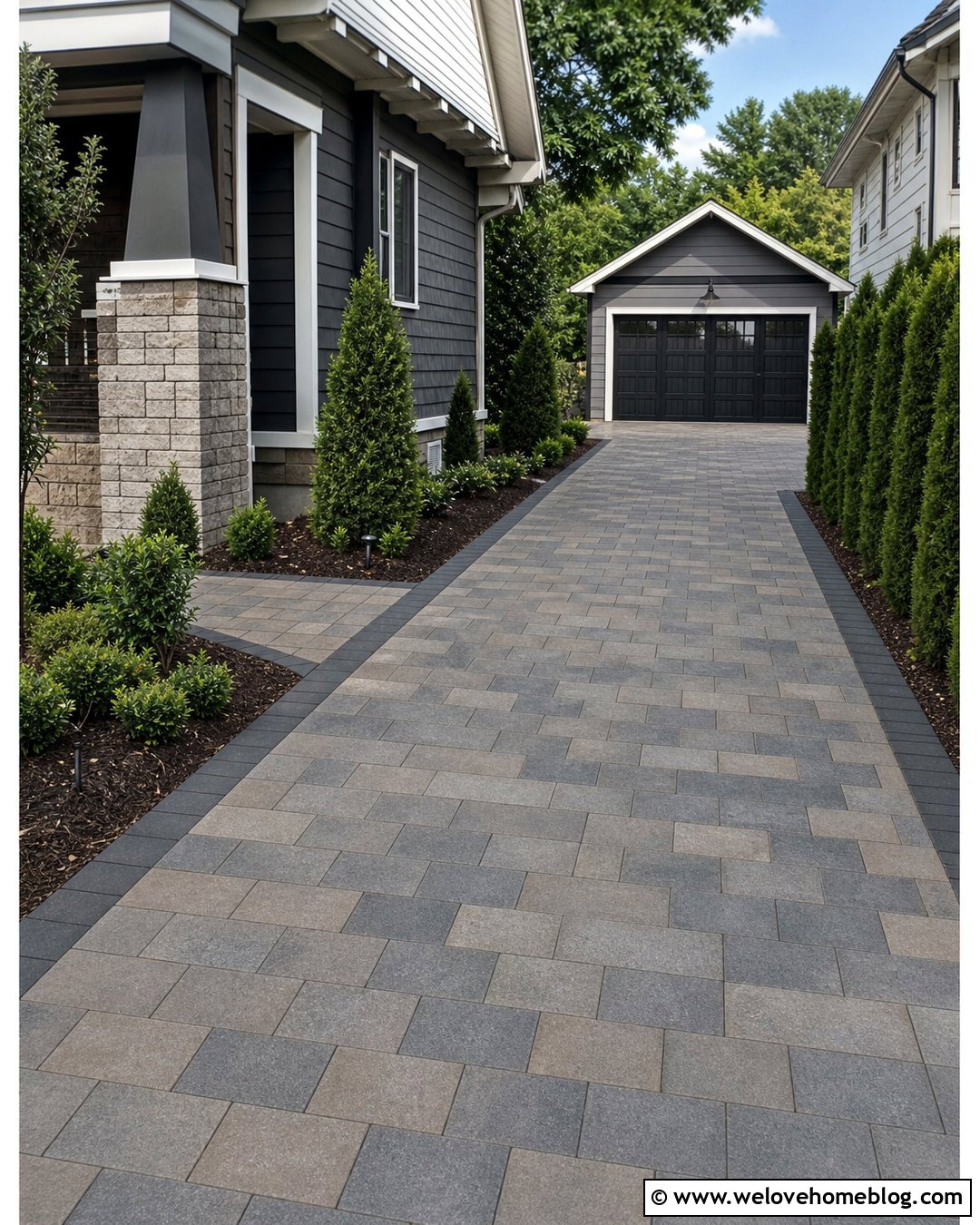 Paver Side Driveway With Detached Garage - 35 Side Driveway Ideas