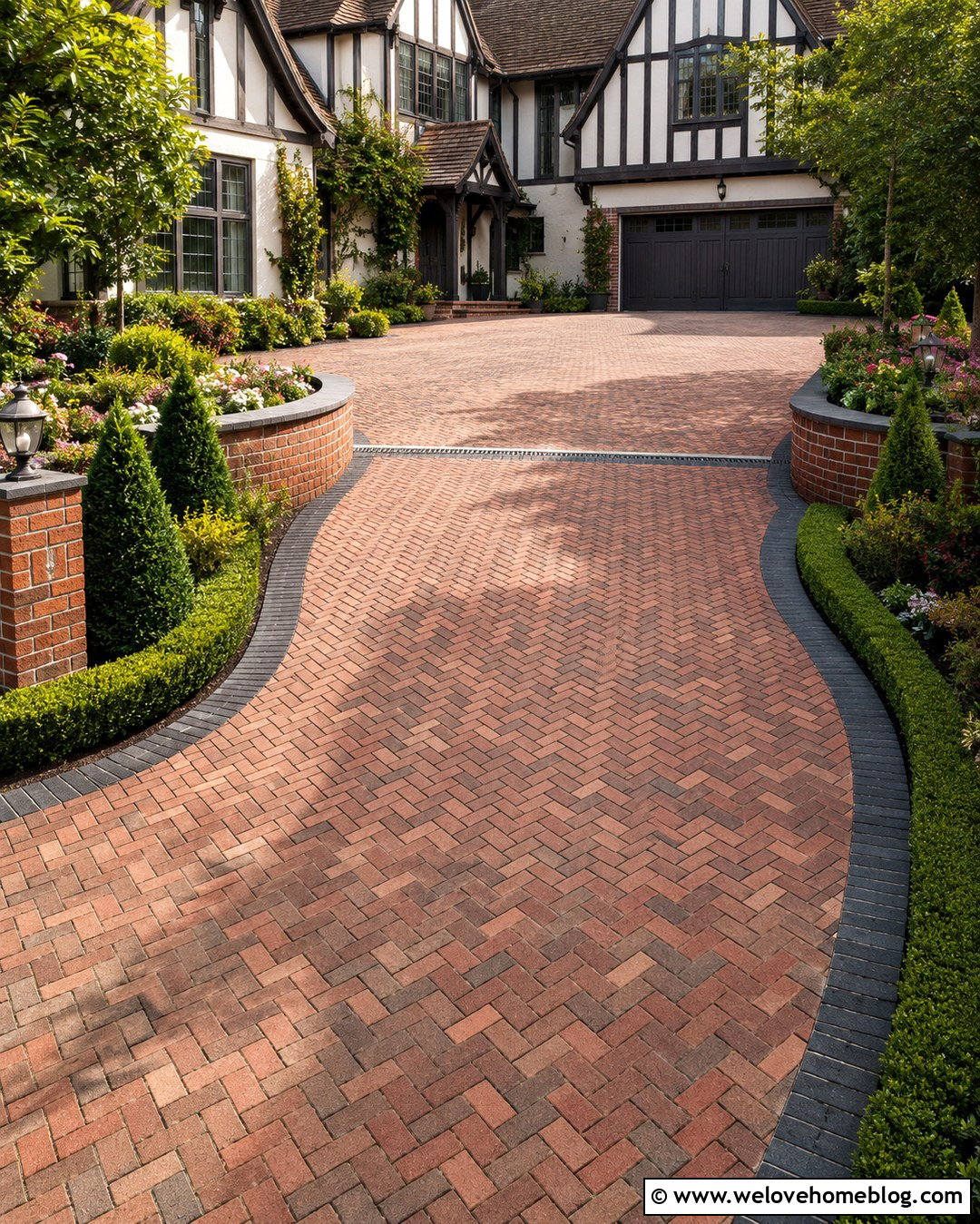 Paver Sloped Driveway With Herringbone Pattern - 20 Driveway For Sloped Yard Ideas