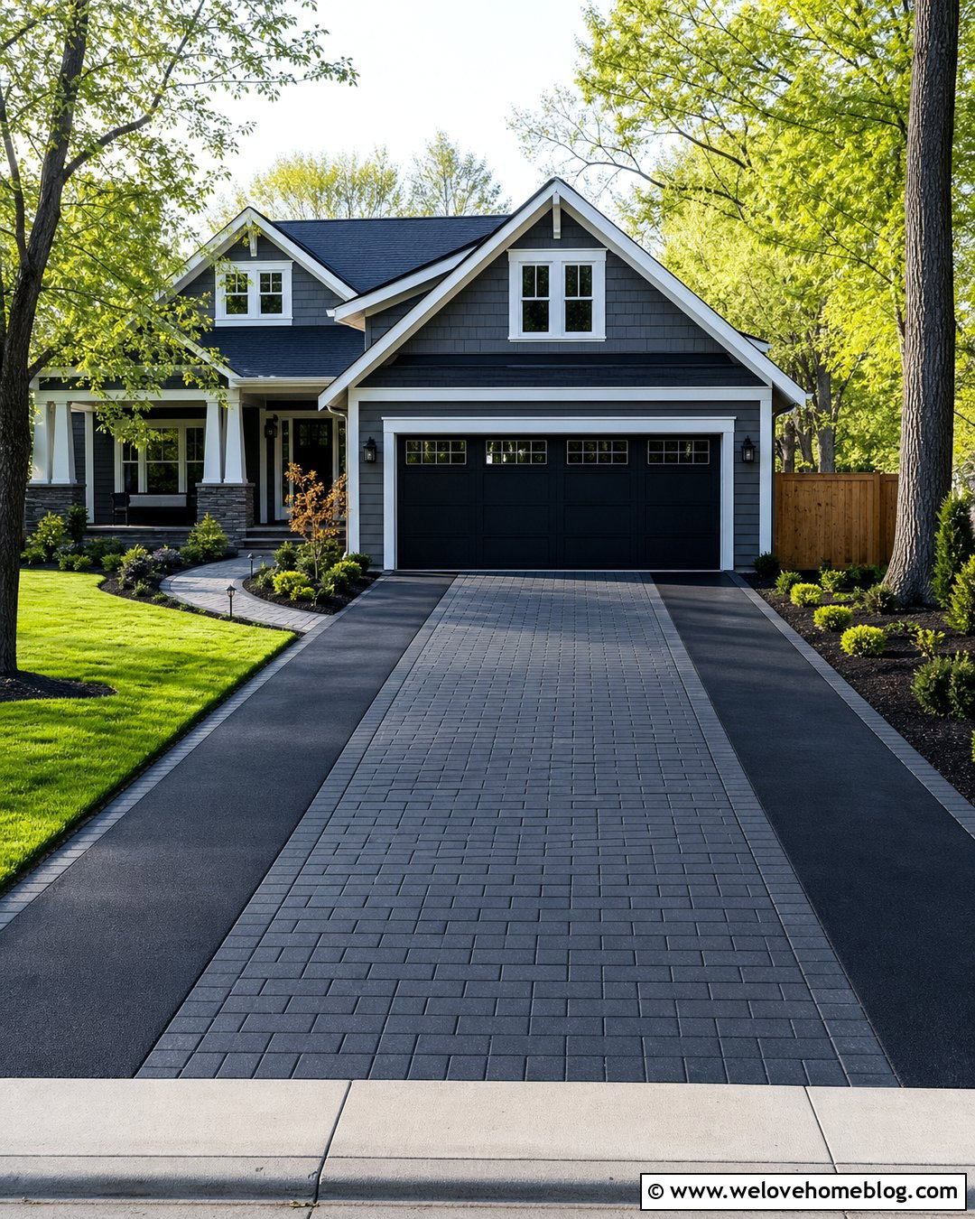 Paver Strip Beside An Asphalt Driveway - 20 Driveway To Widen Ideas