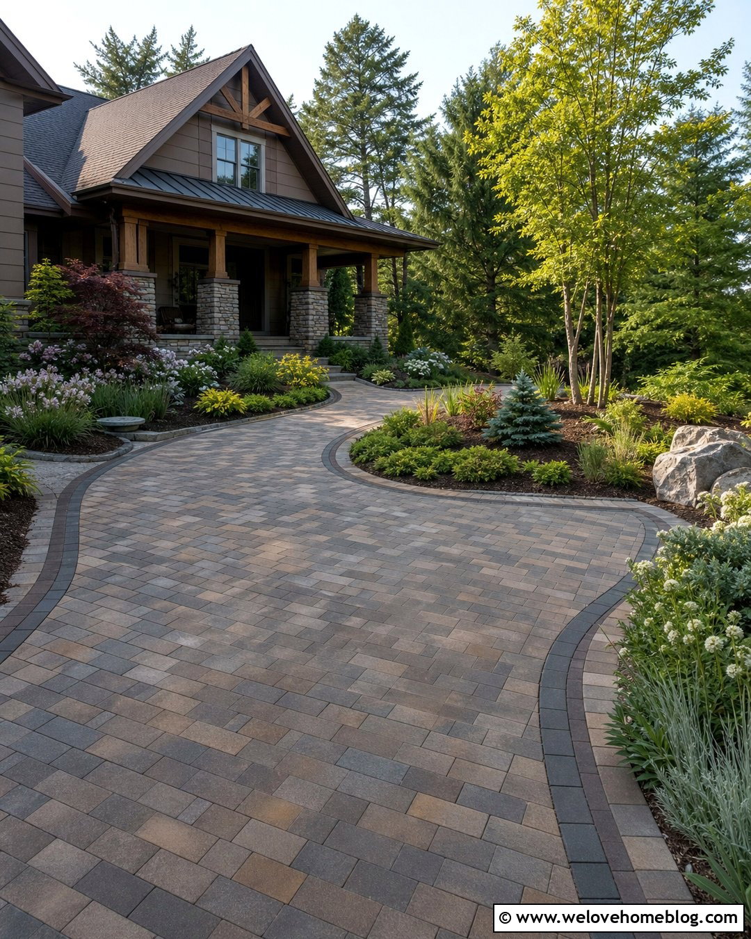 Paver U Shaped Driveway For A Craftsman House - 25 U Driveway Front Yards Ideas