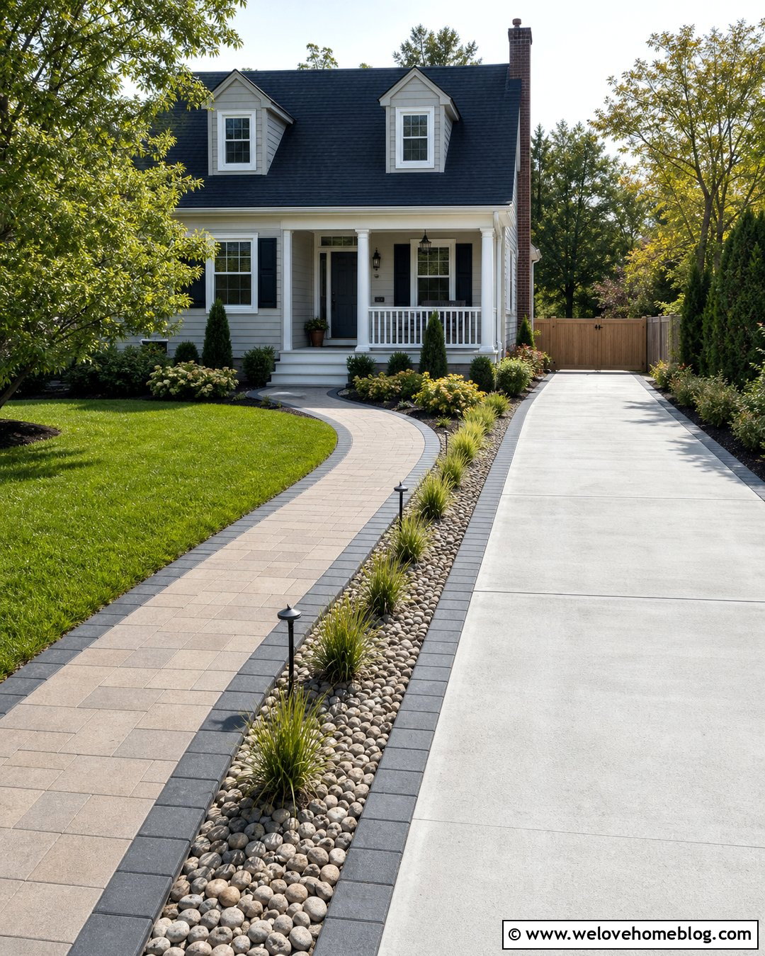 Paver Walkway Around a Narrow Driveway - 20 Pavers Around Driveway Ideas