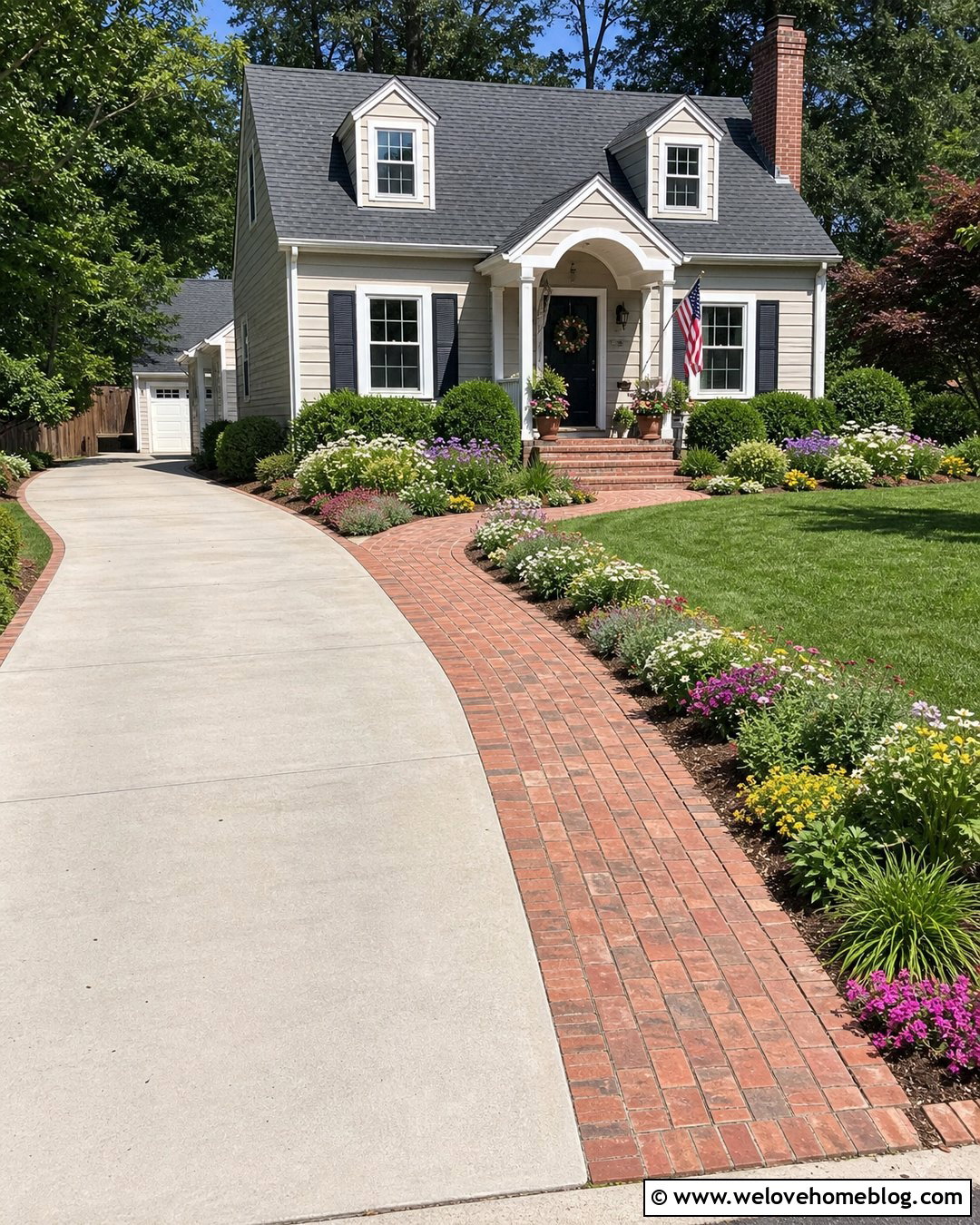 Pavers Beside a Driveway With Flower Beds - 20 Pavers Beside Driveway Ideas