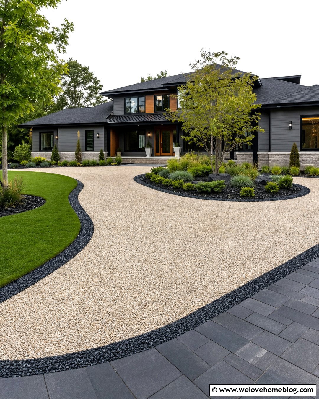 Pea Gravel Circle Driveway With Dark Gravel Border - 20 Pea Gravel Circle Driveway Ideas