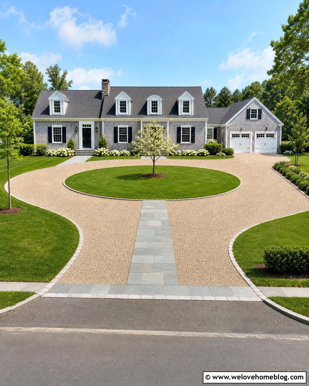 Pea Gravel Circle Driveway With Grass Center Island - 20 Pea Gravel Circle Driveway Ideas