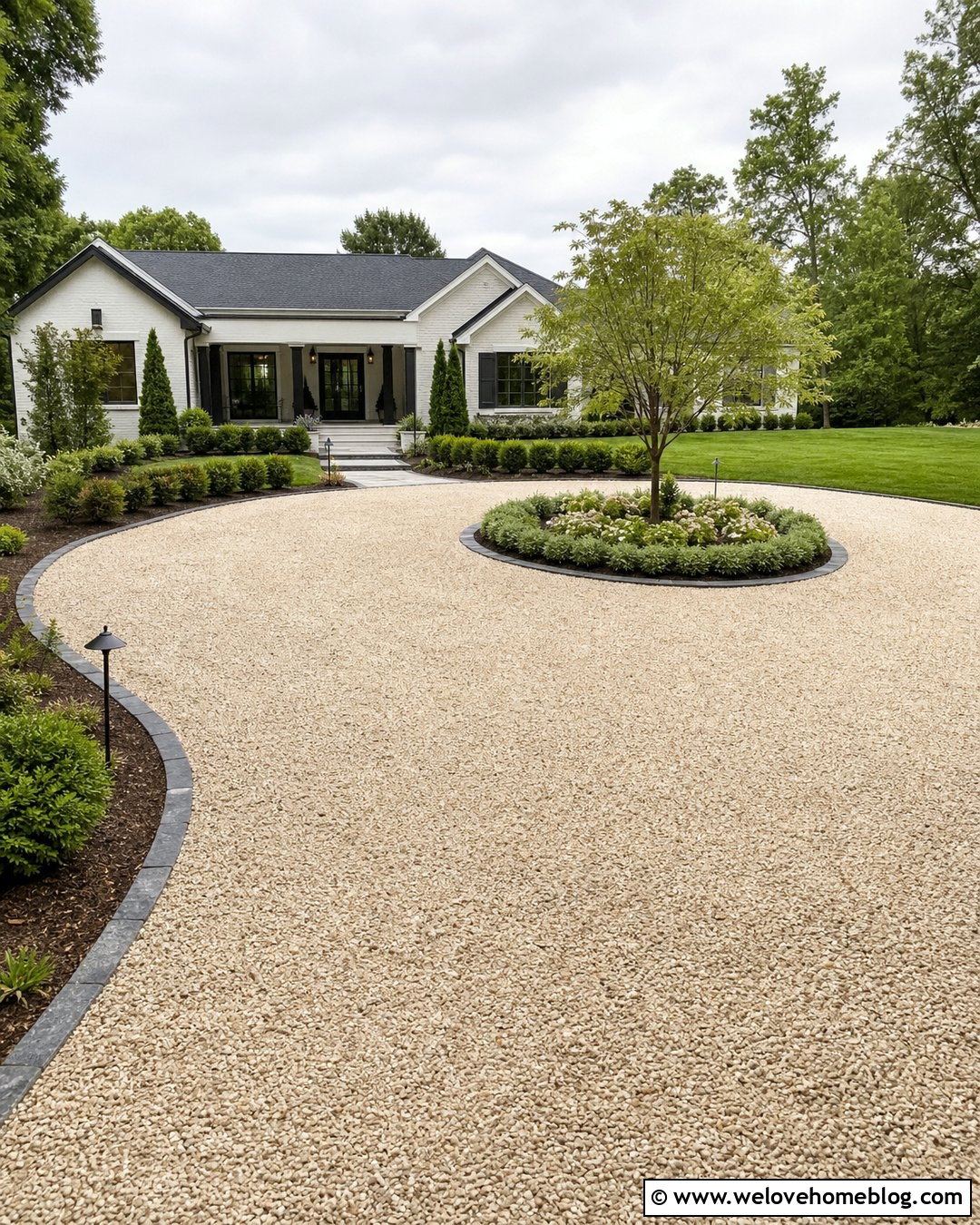Pea Gravel Circle Driveway With Landscape Lighting - 20 Pea Gravel Circle Driveway Ideas