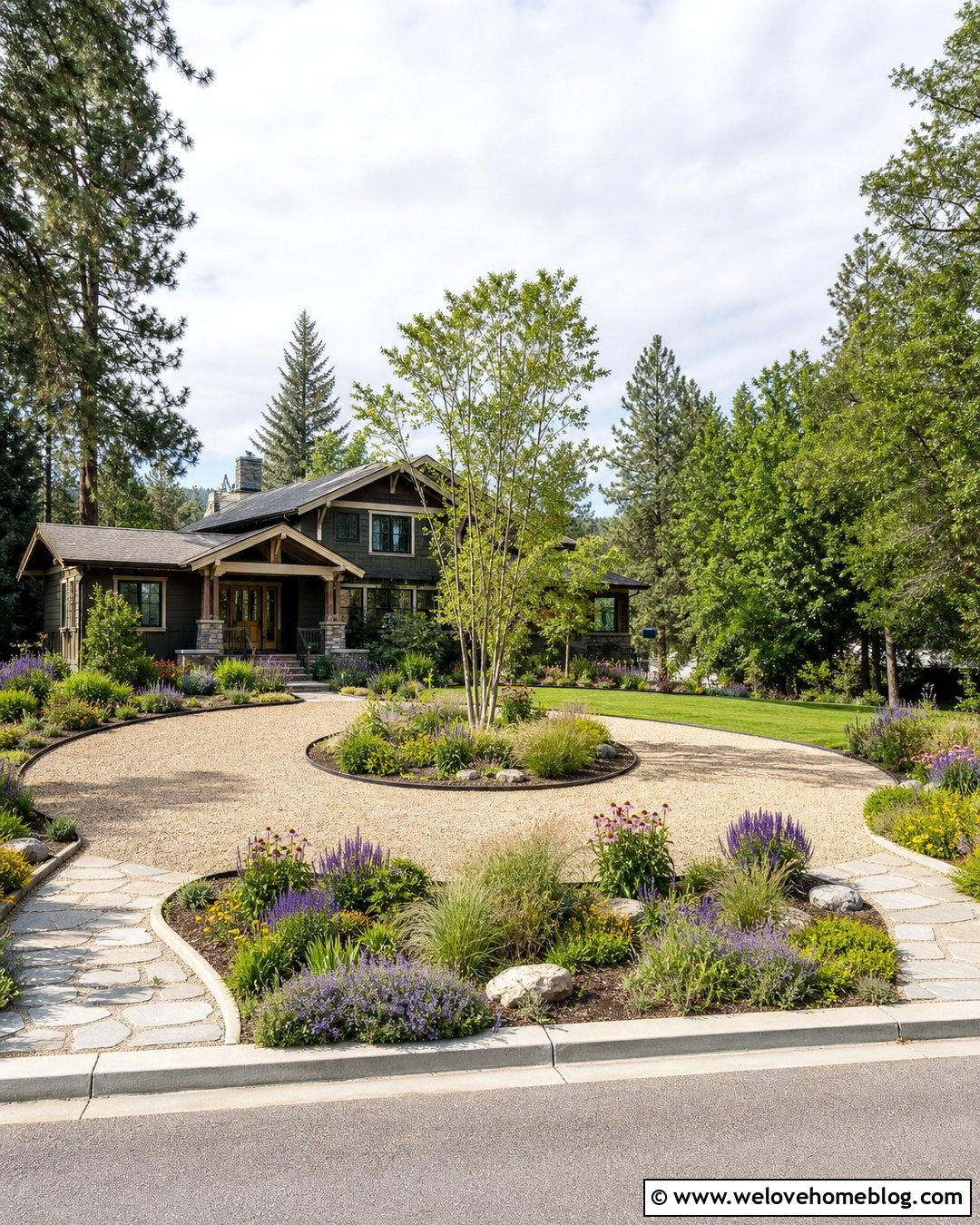 Pea Gravel Circle Driveway With Native Garden Island - 20 Pea Gravel Circle Driveway Ideas