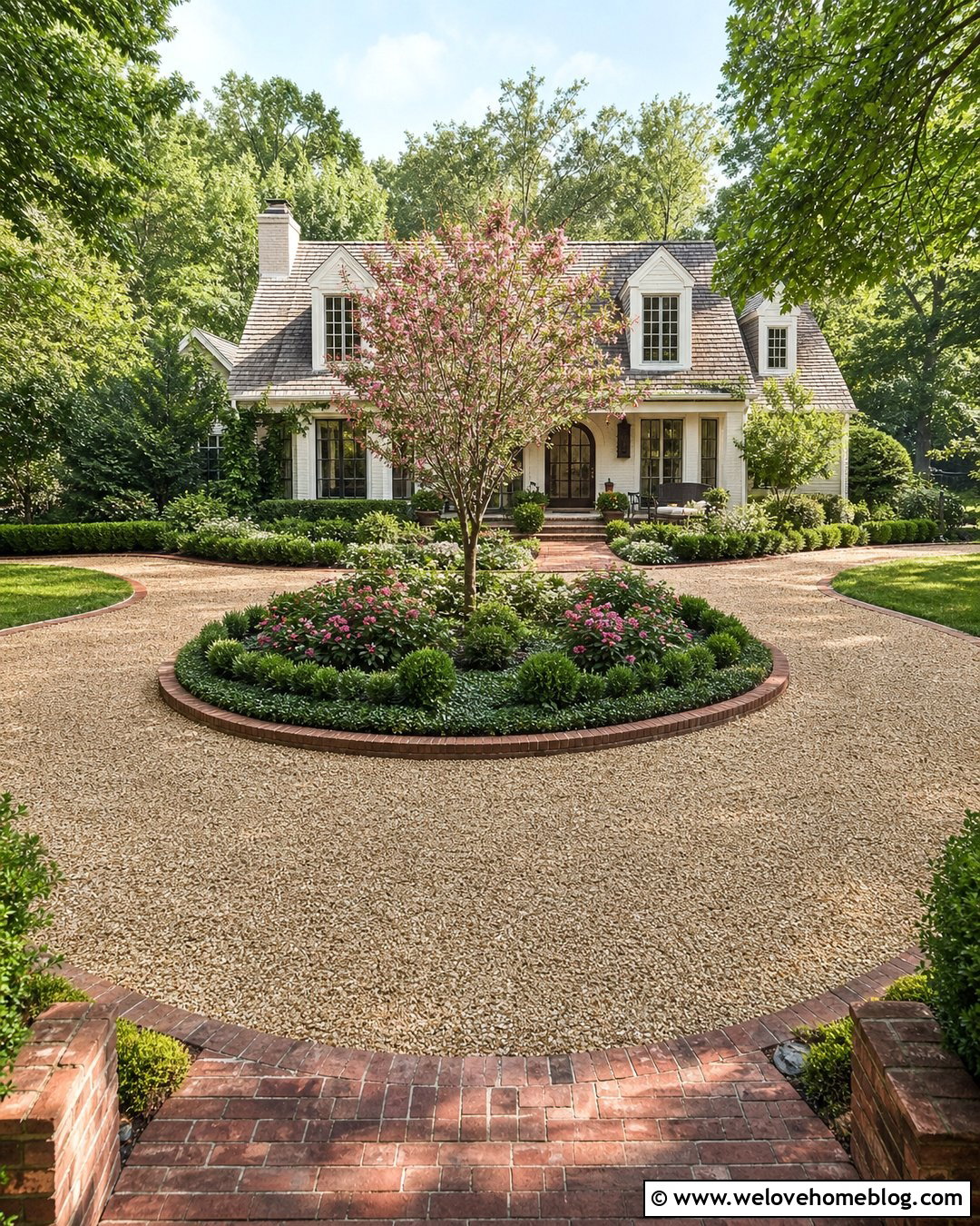 Pea Gravel Circle Driveway With Rose Garden - 40 circle driveway landscaping ideas
