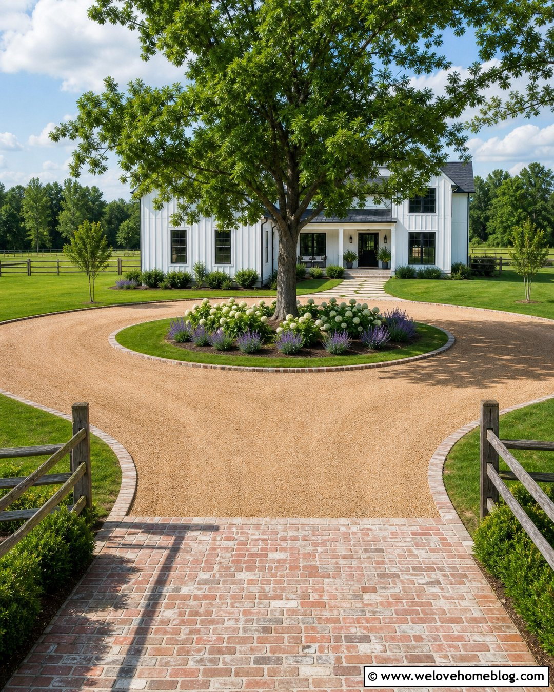 Pea Gravel Circular Driveway For A Farmhouse - 45 Circular Driveway Ideas