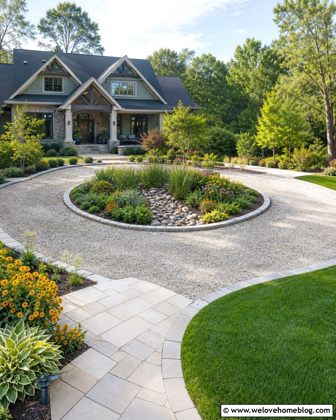 Pea Gravel Circular Driveway With A Rain Garden - 20 Pea Gravel Circular Driveway Ideas