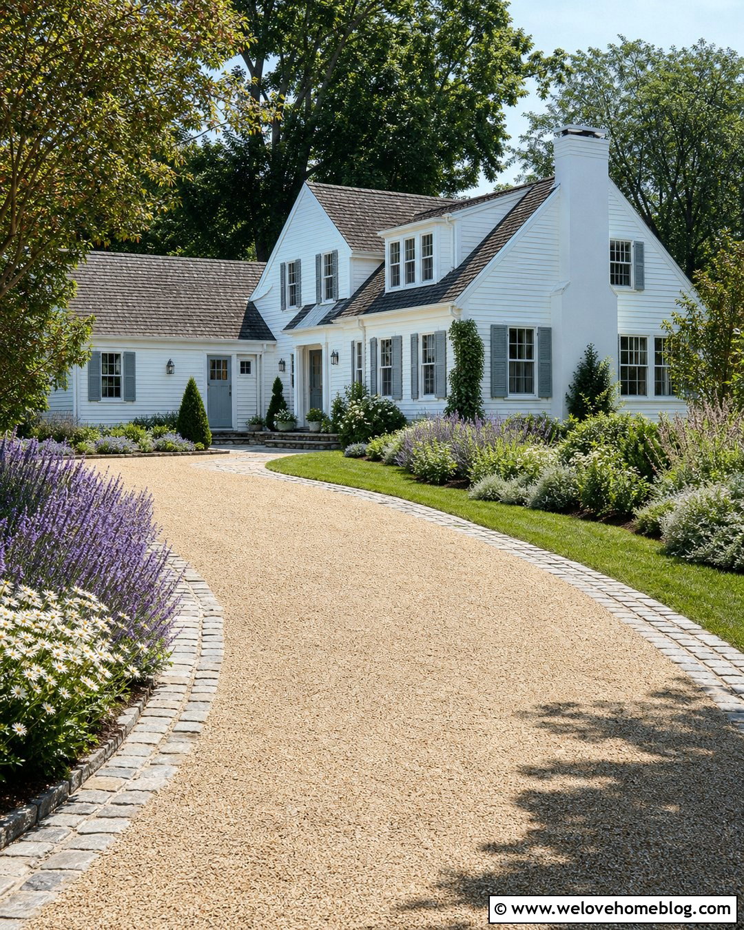 Pea Gravel Cottage Driveway With Lavender Borders - 35 Cottage Driveway Ideas