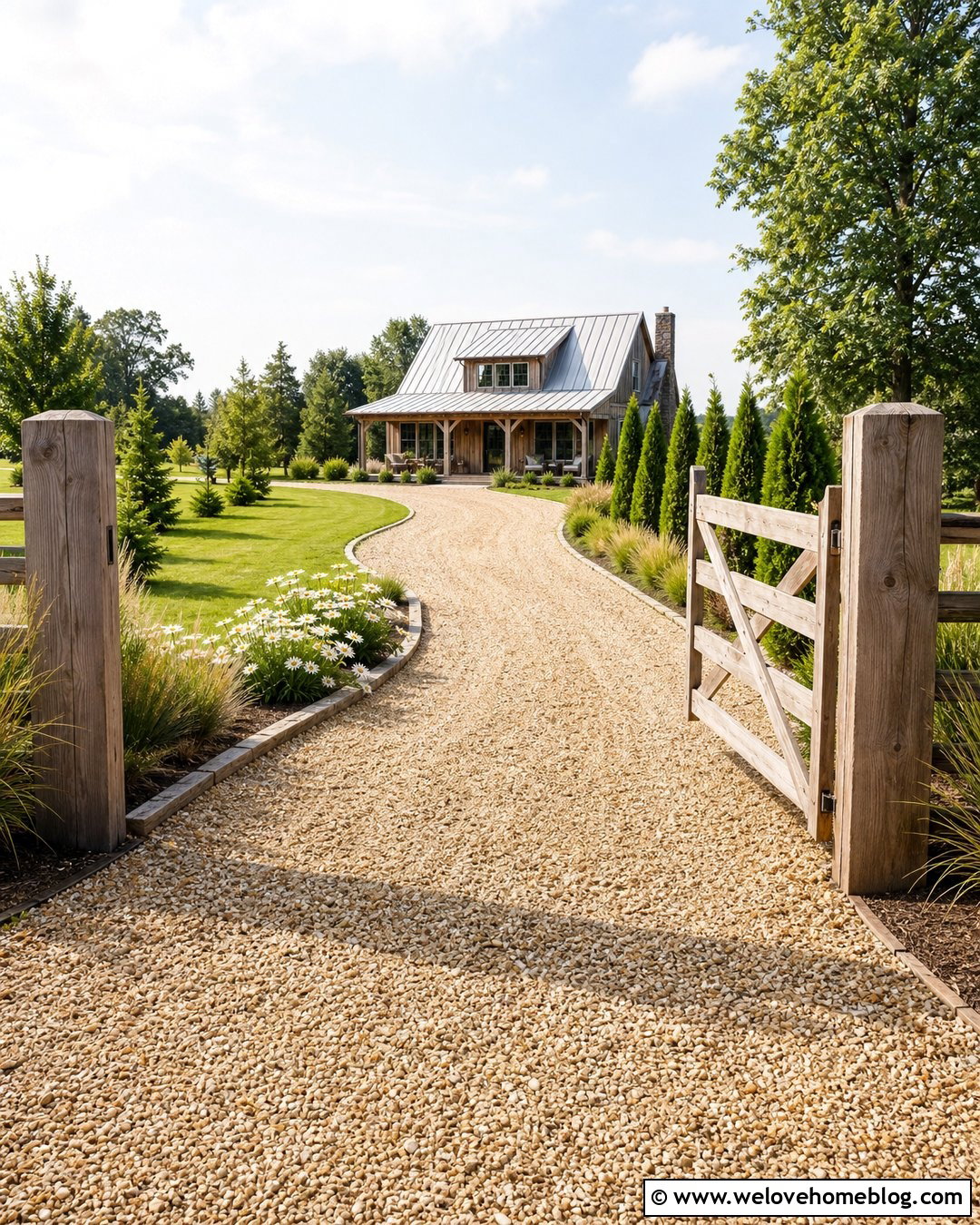 Pea Gravel Country Driveway With Timber Edging - 40 Country Driveway Entry Landscaping Ideas