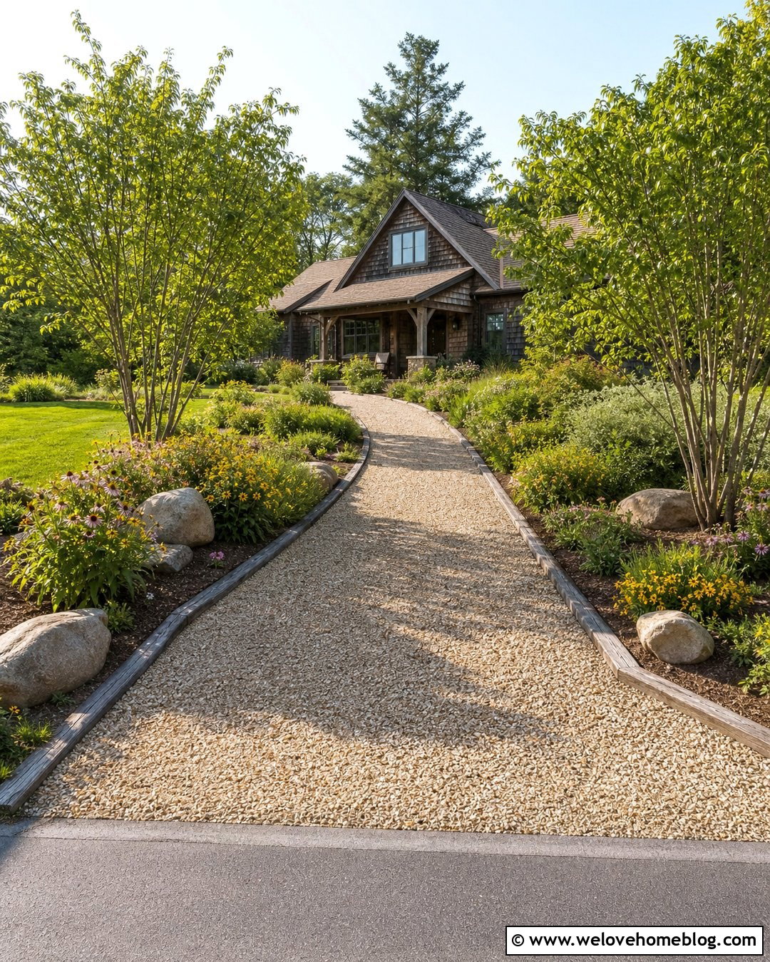 Pea Gravel Driveway Apron With Timber Edging