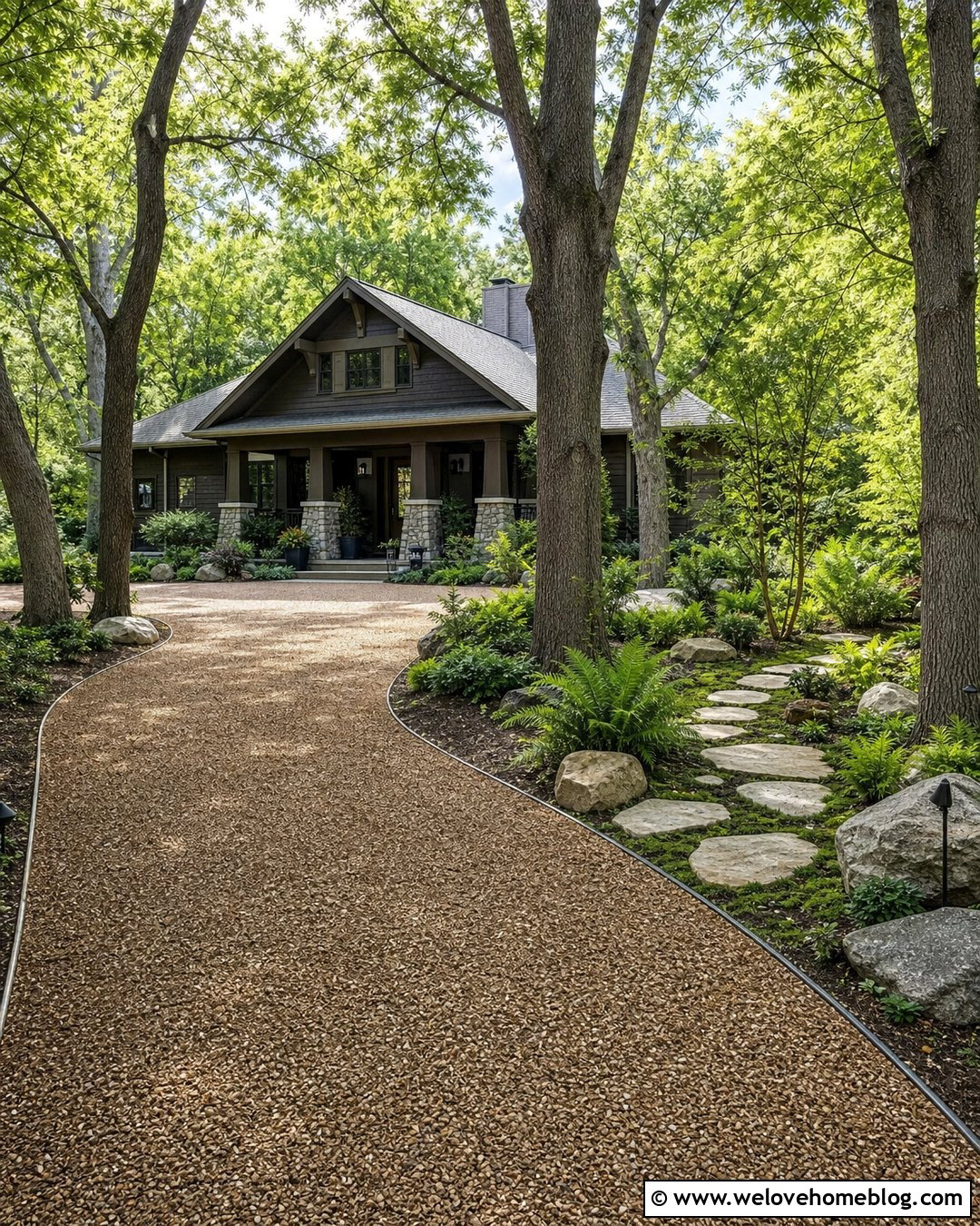 Pea Gravel Driveway Around Mature Trees - 35 Pea Gravel Driveway Ideas