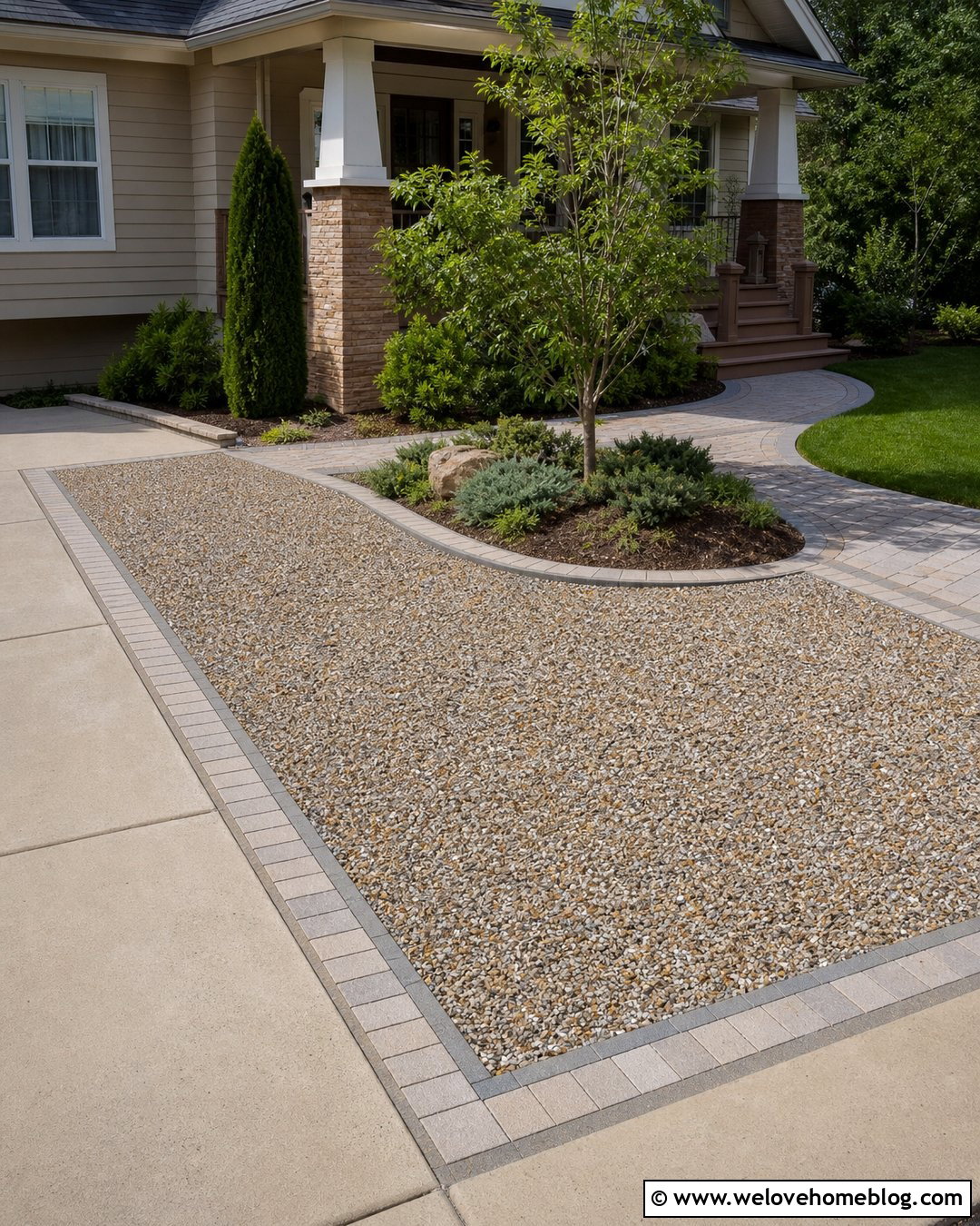 Pea Gravel Driveway Extension With Paver Grid - 30 Extended Driveway Ideas