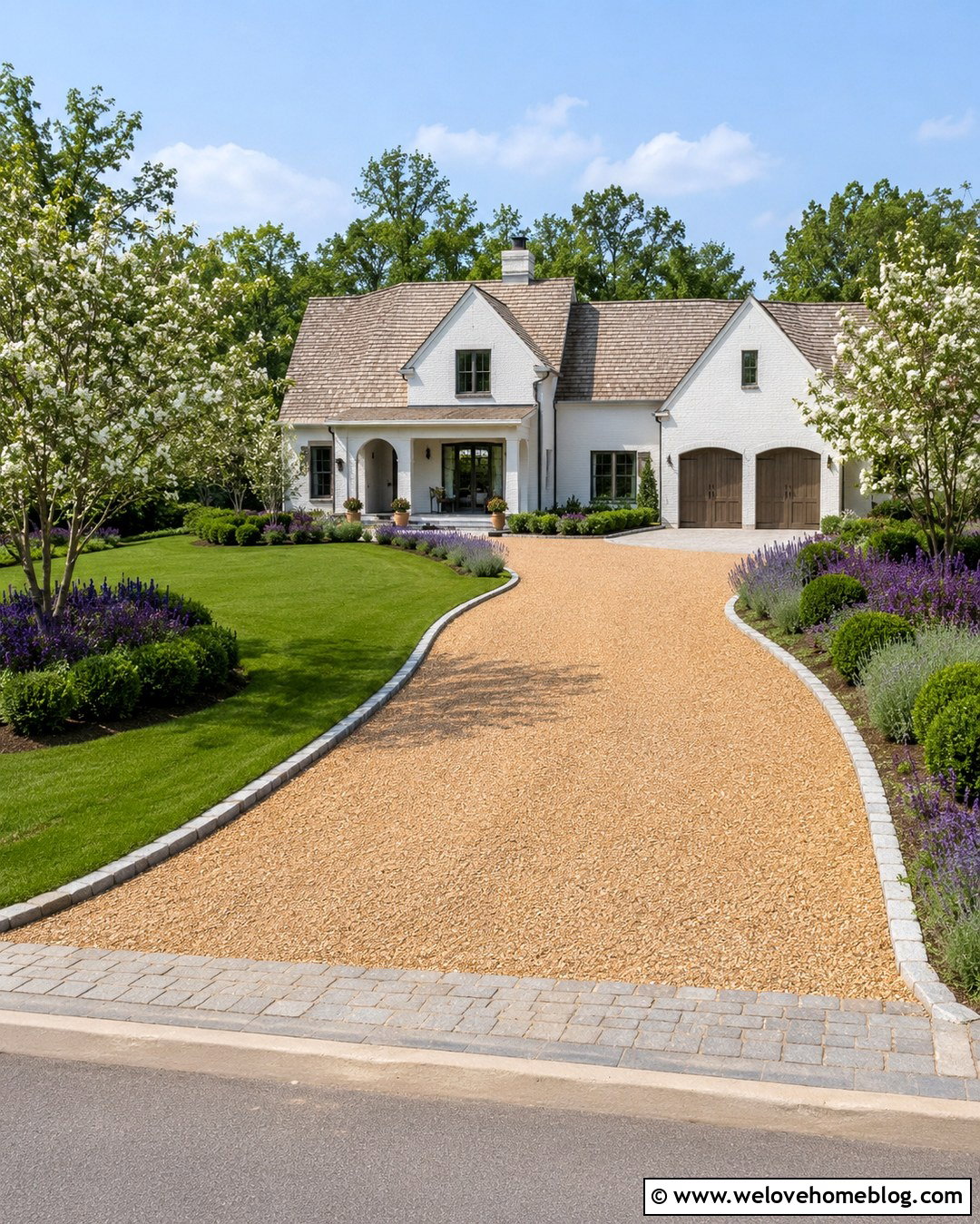 Pea Gravel Driveway For A White House - 20 White House Driveway Ideas
