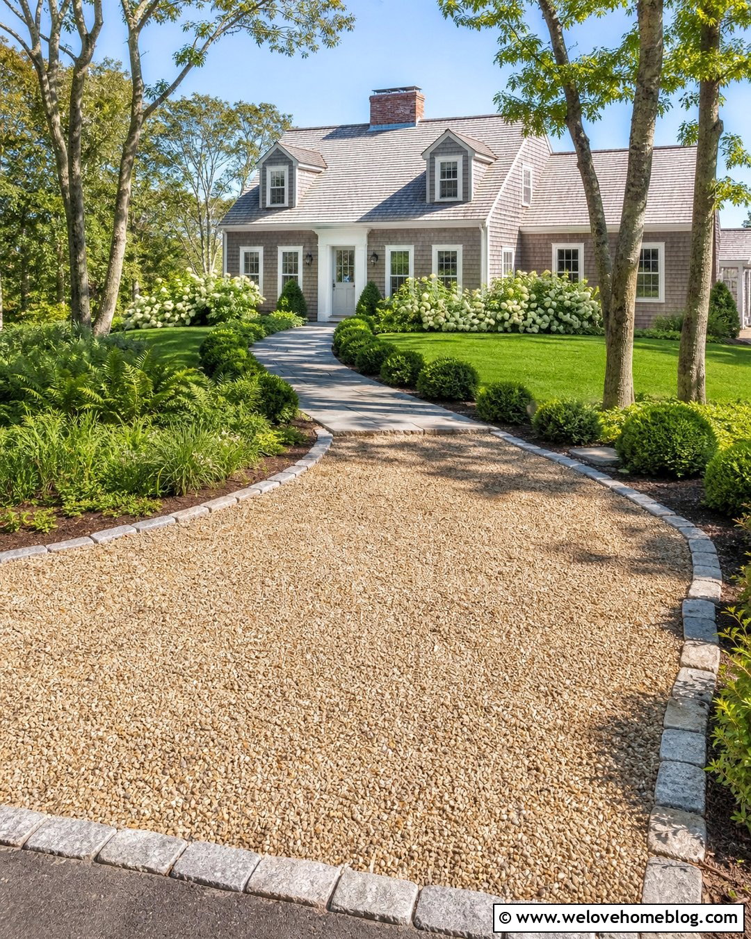 Pea Gravel Driveway With Boxwoods And Bluestone Walkway - 20 boxwoods along driveway ideas