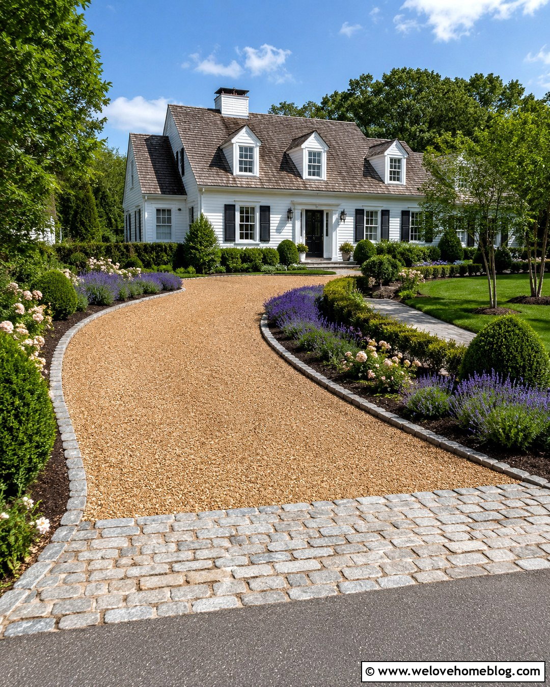Pea Gravel Driveway With Cobblestone Border - 20 Driveway Makeover Inspiration Ideas